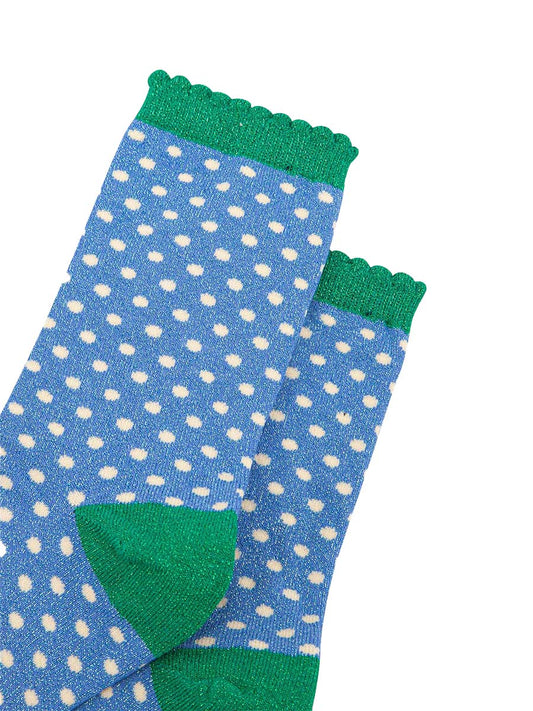 womens-glitter-socks-denim-blue-green-polka-dots-close-up-silver-sparkly-shimmer-all-over