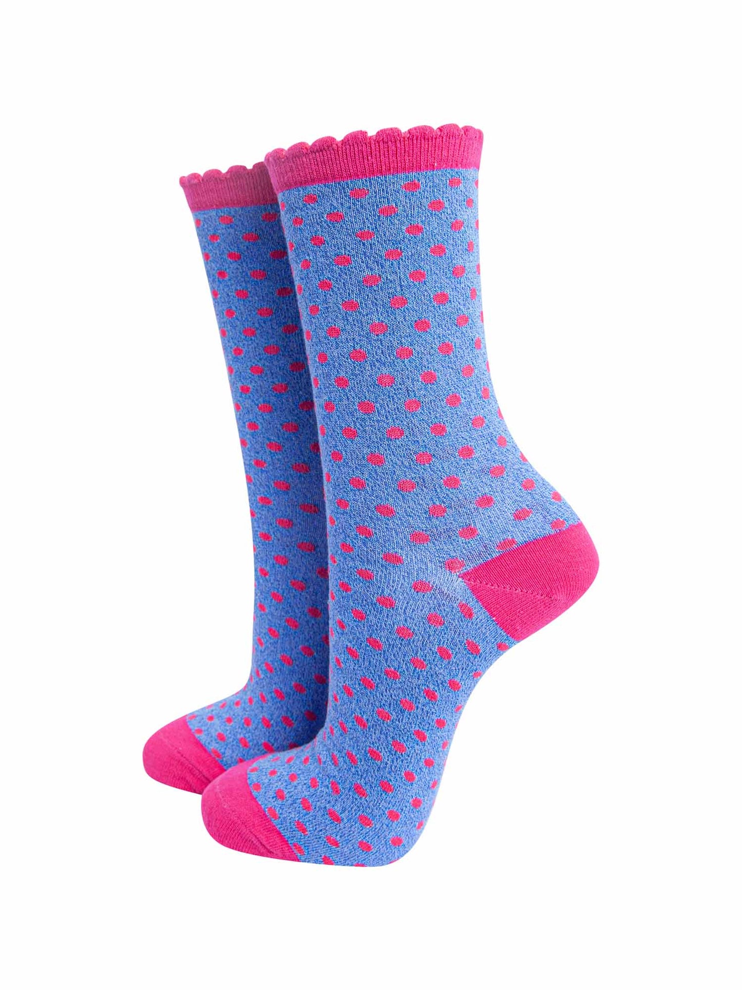 blue and pink glitter spotted polka dot ankle socks with an all over glitter sparkle
