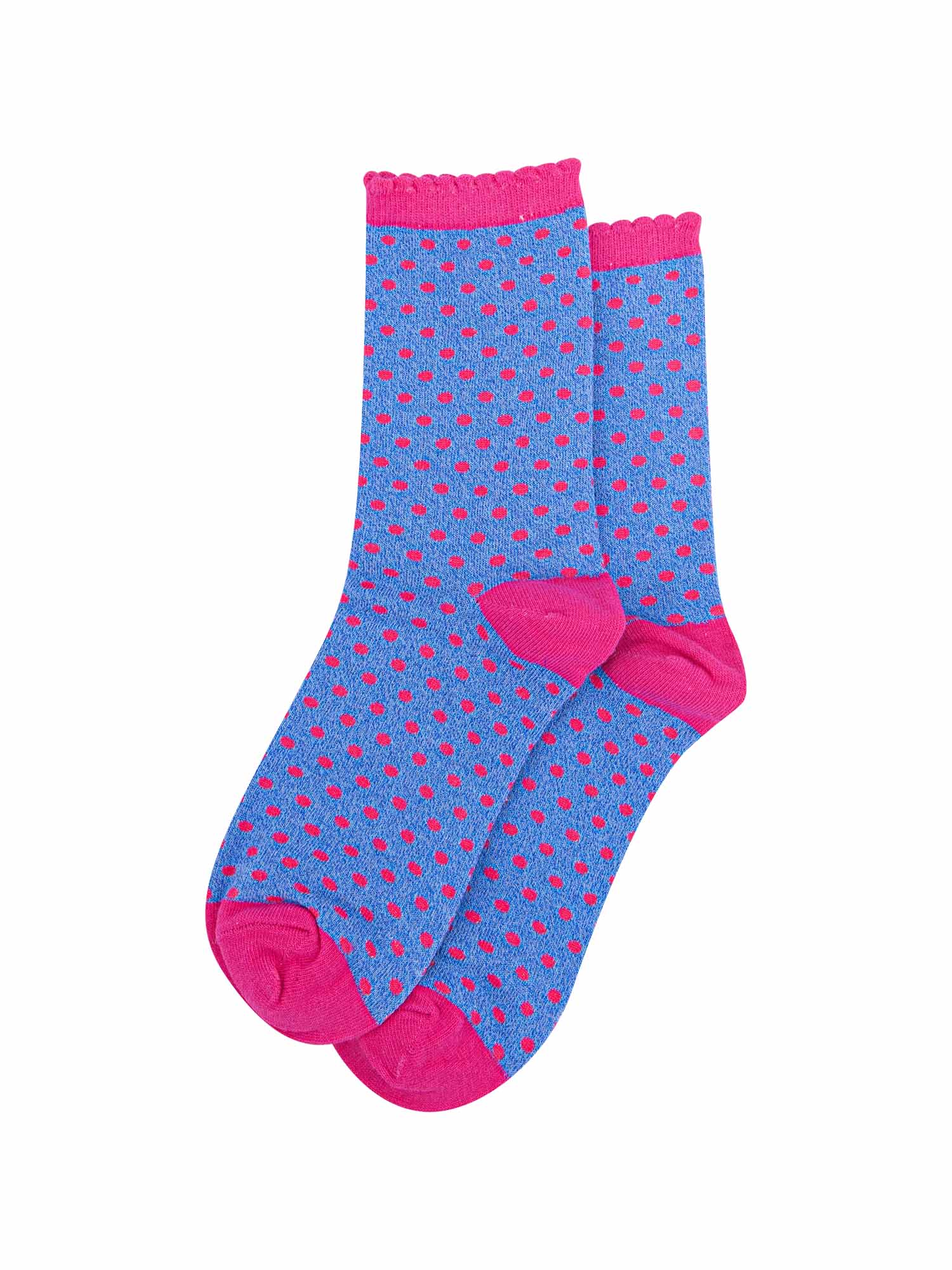 blue and pink sparkly glitter ankle socks with a pink scalloped cuff