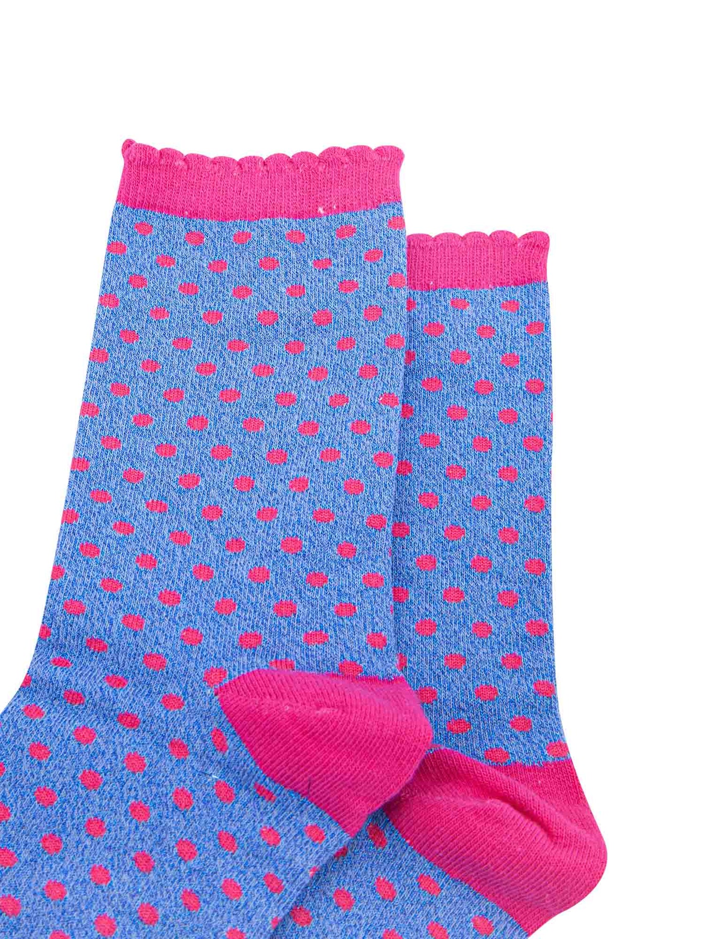close up of the small spotted scattered pattern on the sparkly ankle socks