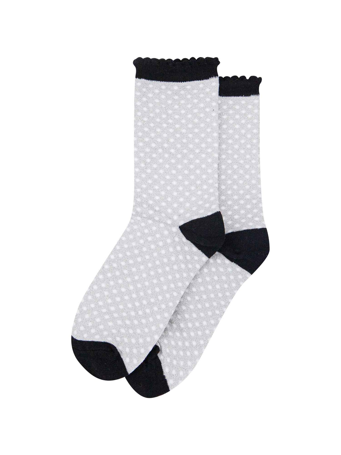 grey and black glitter ankle socks with an all over polka dot pattern and glitter shimmer