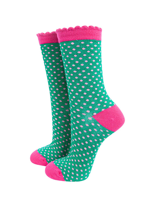 Polka-Dots-Combed-Cotton-Glitter-Socks-in-Green-mannequin