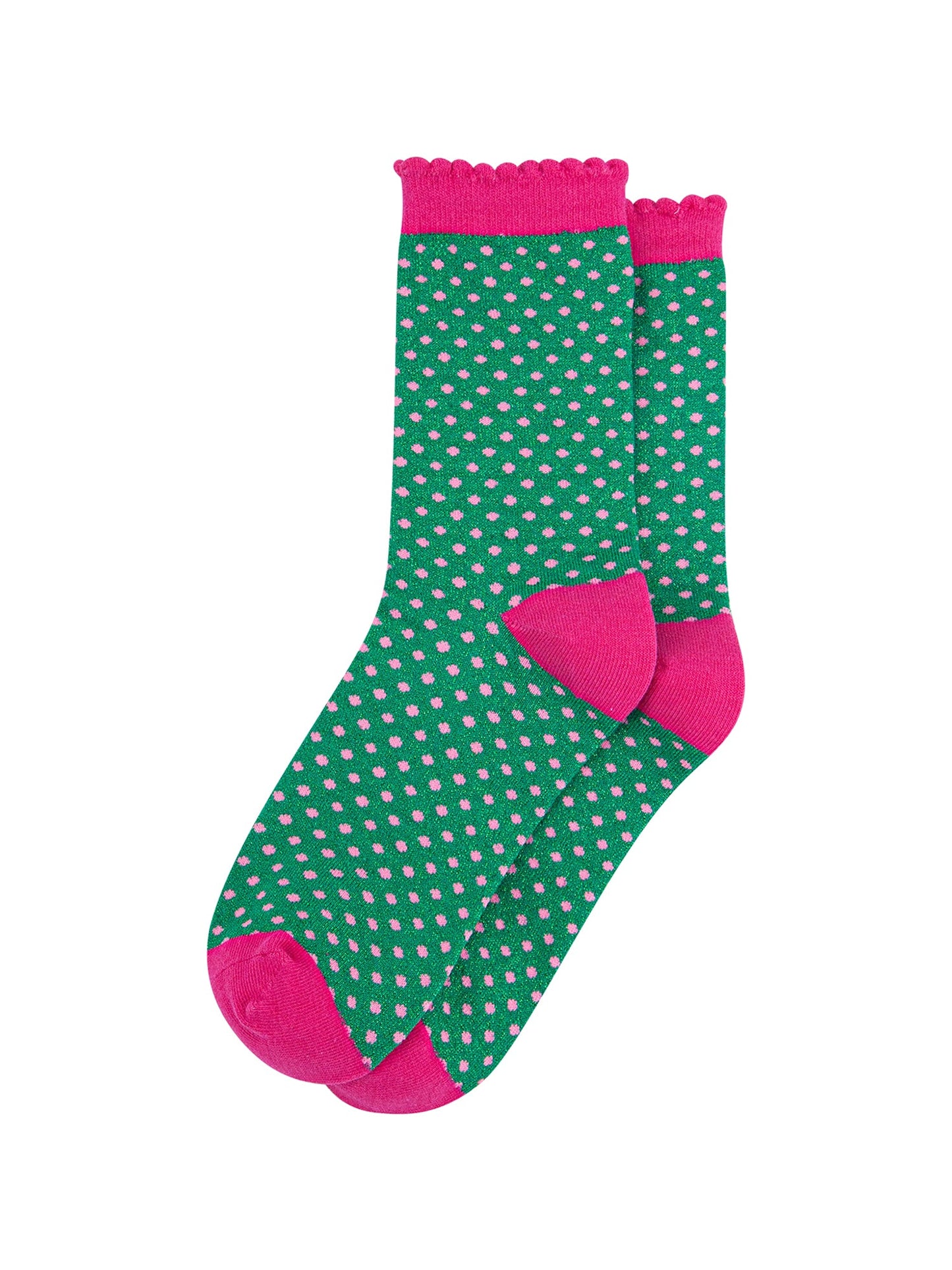 Polka Dot Cotton Glitter Socks in Green/Pink