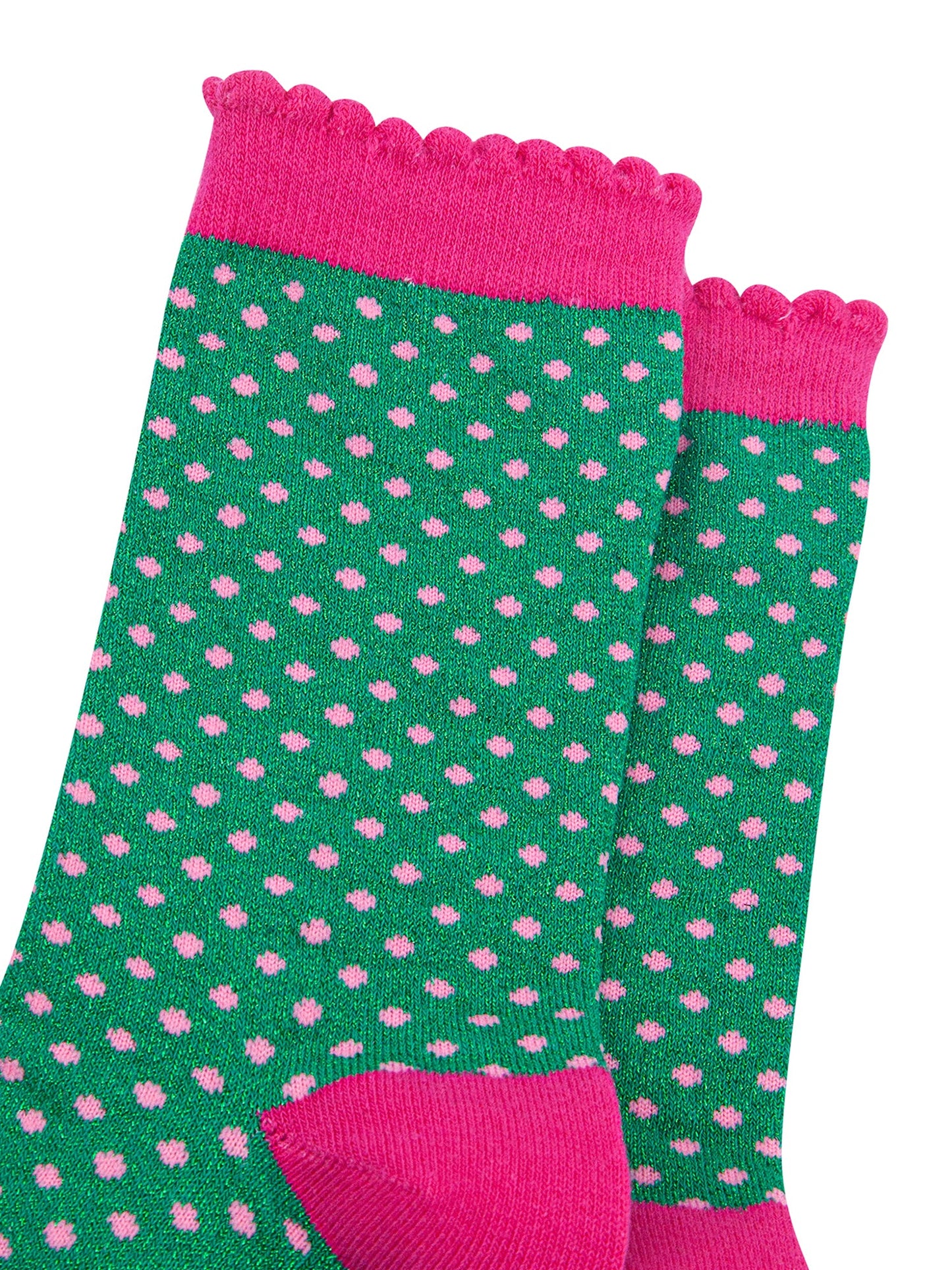 Polka-Dots-Combed-Cotton-Glitter-Socks-in-Green-close-up