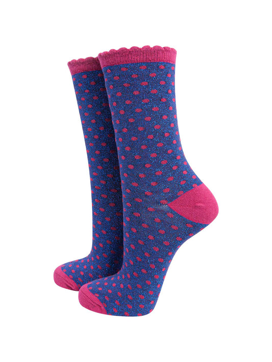womens-navy-blue-berry-polka-dots-glitter-socks-sparkly