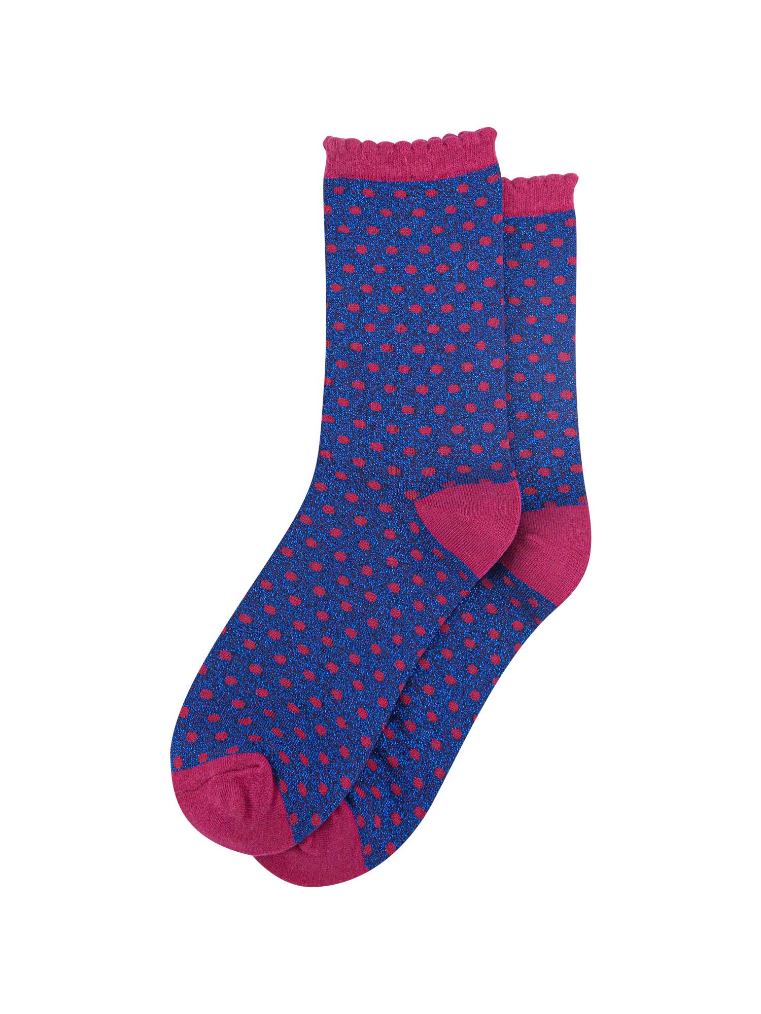 womens-navy-blue-berry-polka-dots-glitter-socks-laying-flat