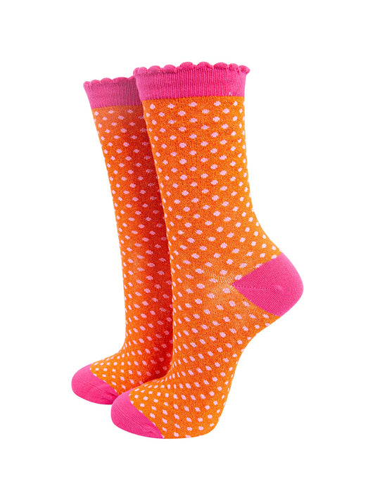 Polka-Dots-Combed-Cotton-Glitter-Socks-in-Orange-Hot-Pink-mannequin