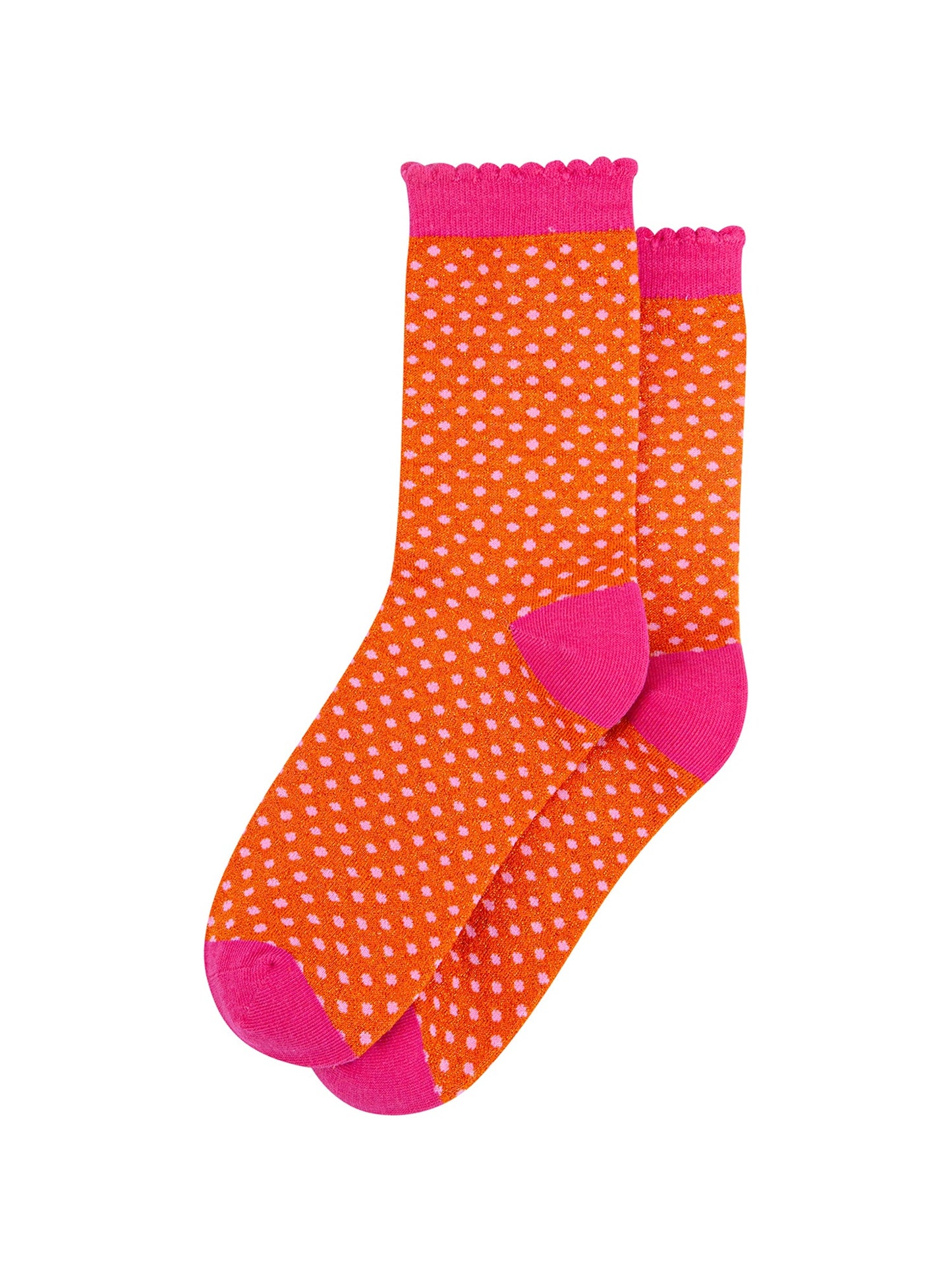 Polka-Dots-Combed-Cotton-Glitter-Socks-in-Orange-Hot-Pink-close-up