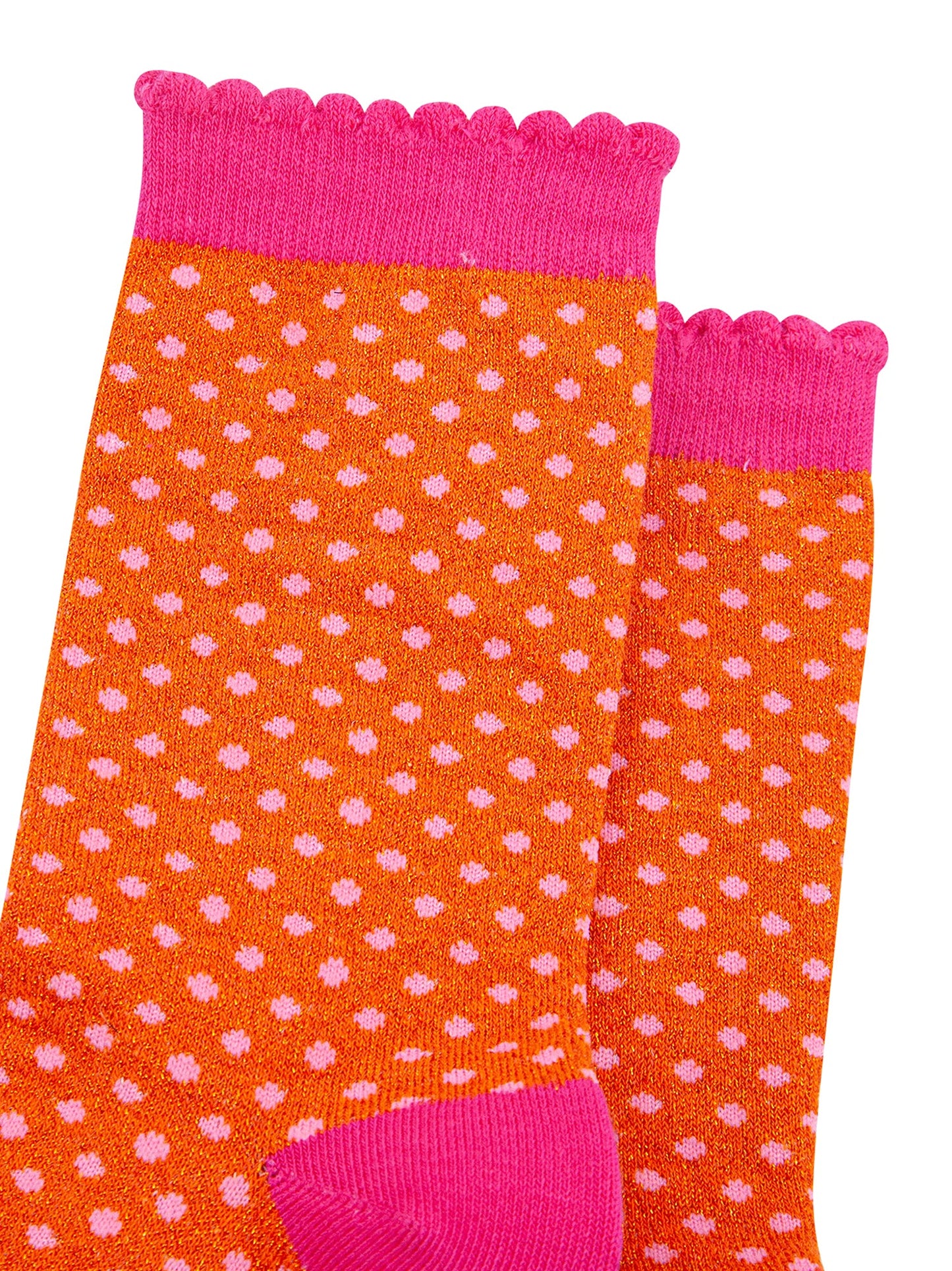 Polka-Dots-Combed-Cotton-Glitter-Socks-in-Orange-Hot-Pink-close-up