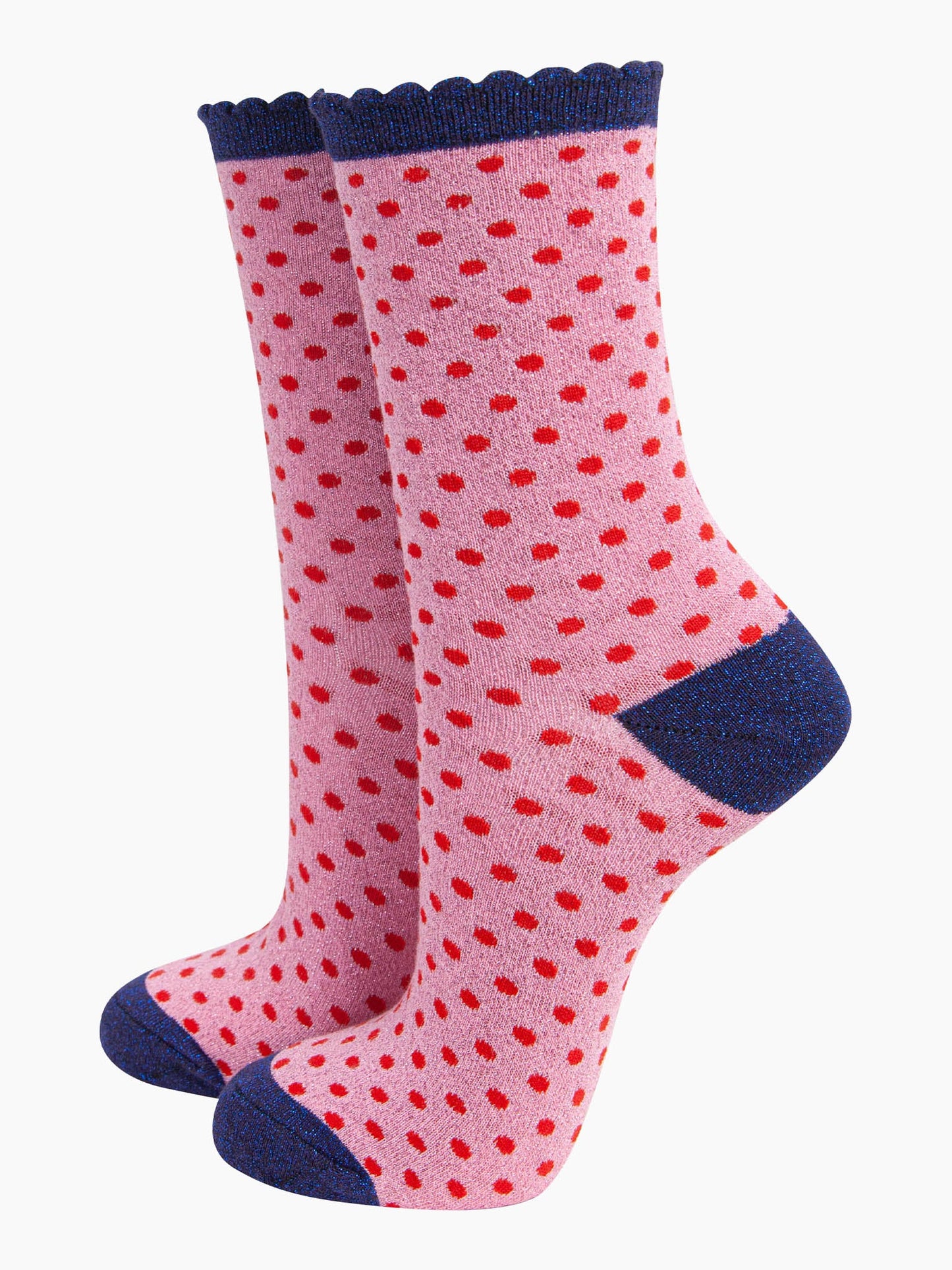 womens-glitter-socks-pink-red-polka-dots-sparkly-frilly-scalloped-cuffs