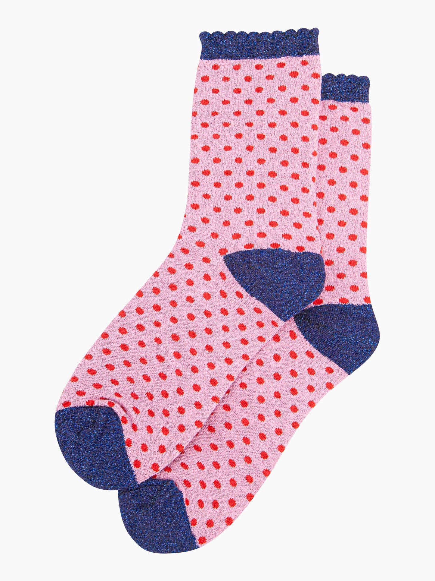 womens-glitter-socks-pink-red-polka-dots-cotton-ankle-laying-flat-sparkly