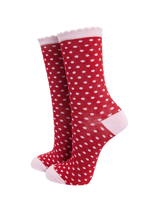 womens-red-pink-polka-dots-glitter-socks-sparkly