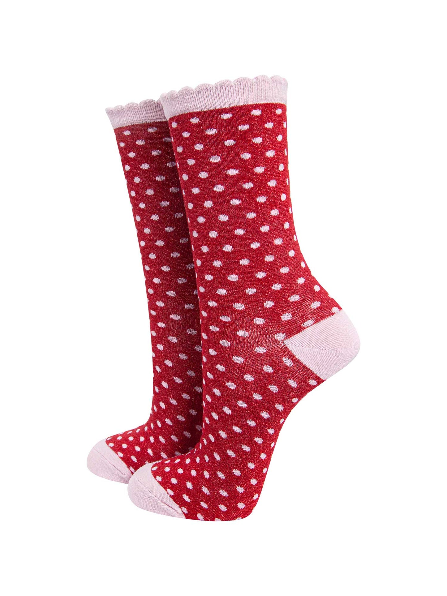 womens-red-pink-polka-dots-glitter-socks-sparkly