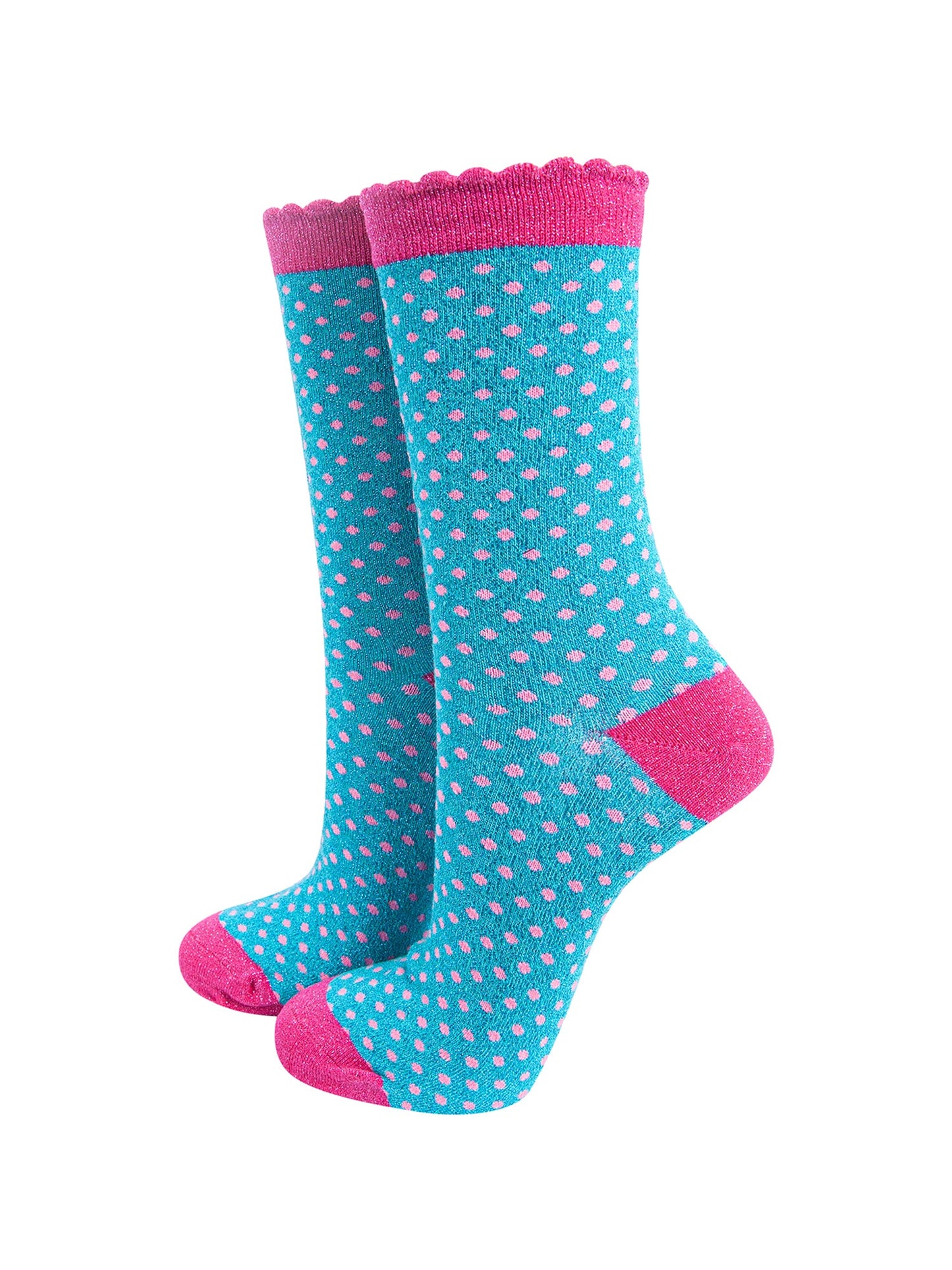 Polka-Dots-Combed-Cotton-Glitter-Socks-in-Turquoise-mannequin