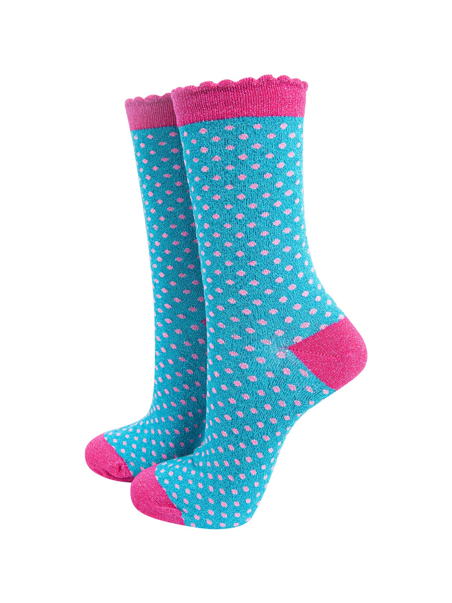 Polka-Dots-Combed-Cotton-Glitter-Socks-in-Turquoise-mannequin