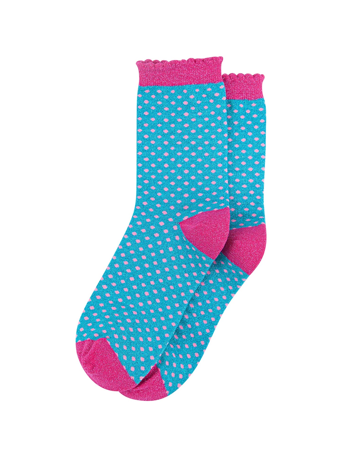 Polka-Dots-Combed-Cotton-Glitter-Socks-in-Turquoise-flat-lay
