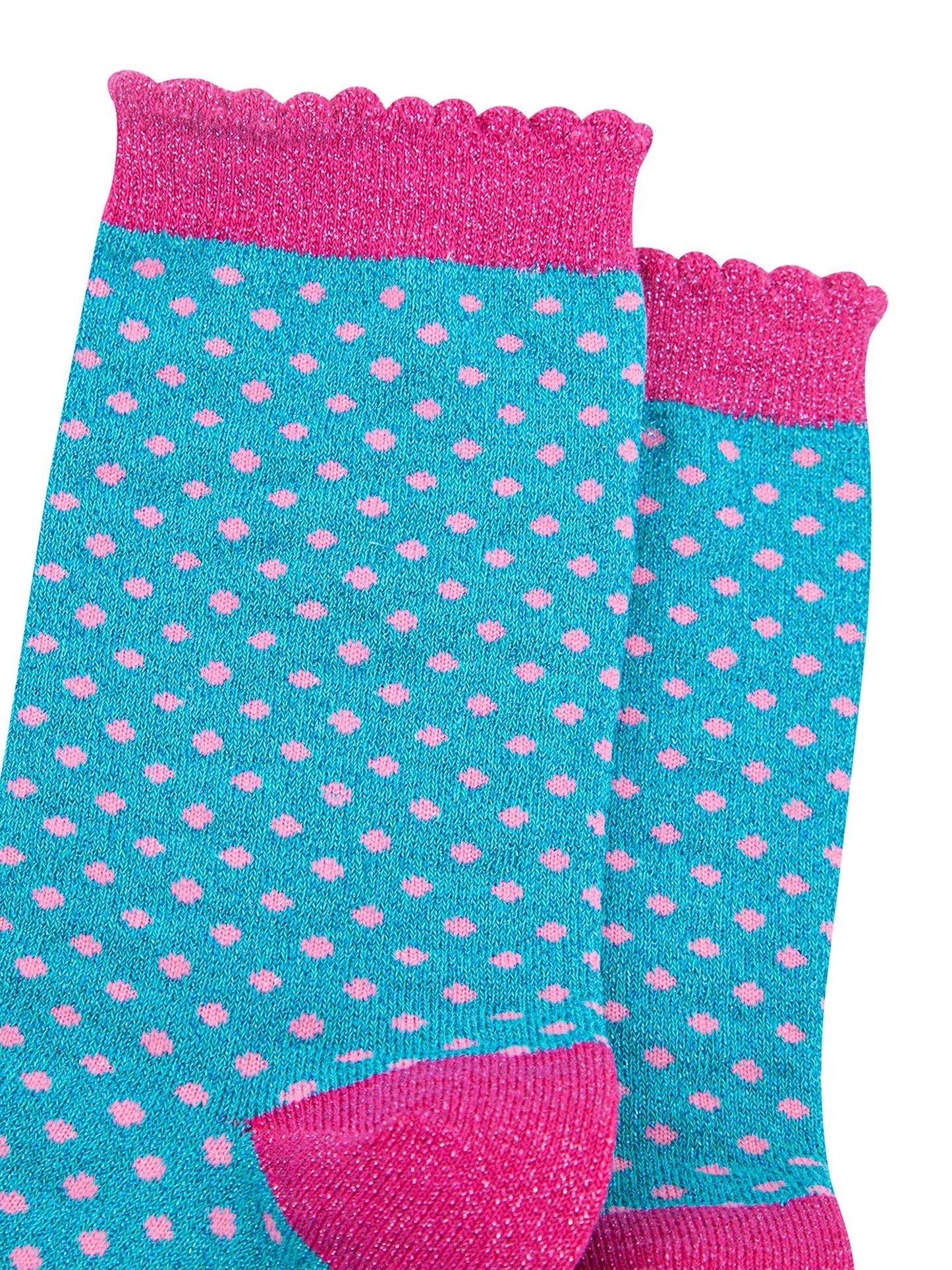 Polka-Dots-Combed-Cotton-Glitter-Socks-in-Turquoise-close-up