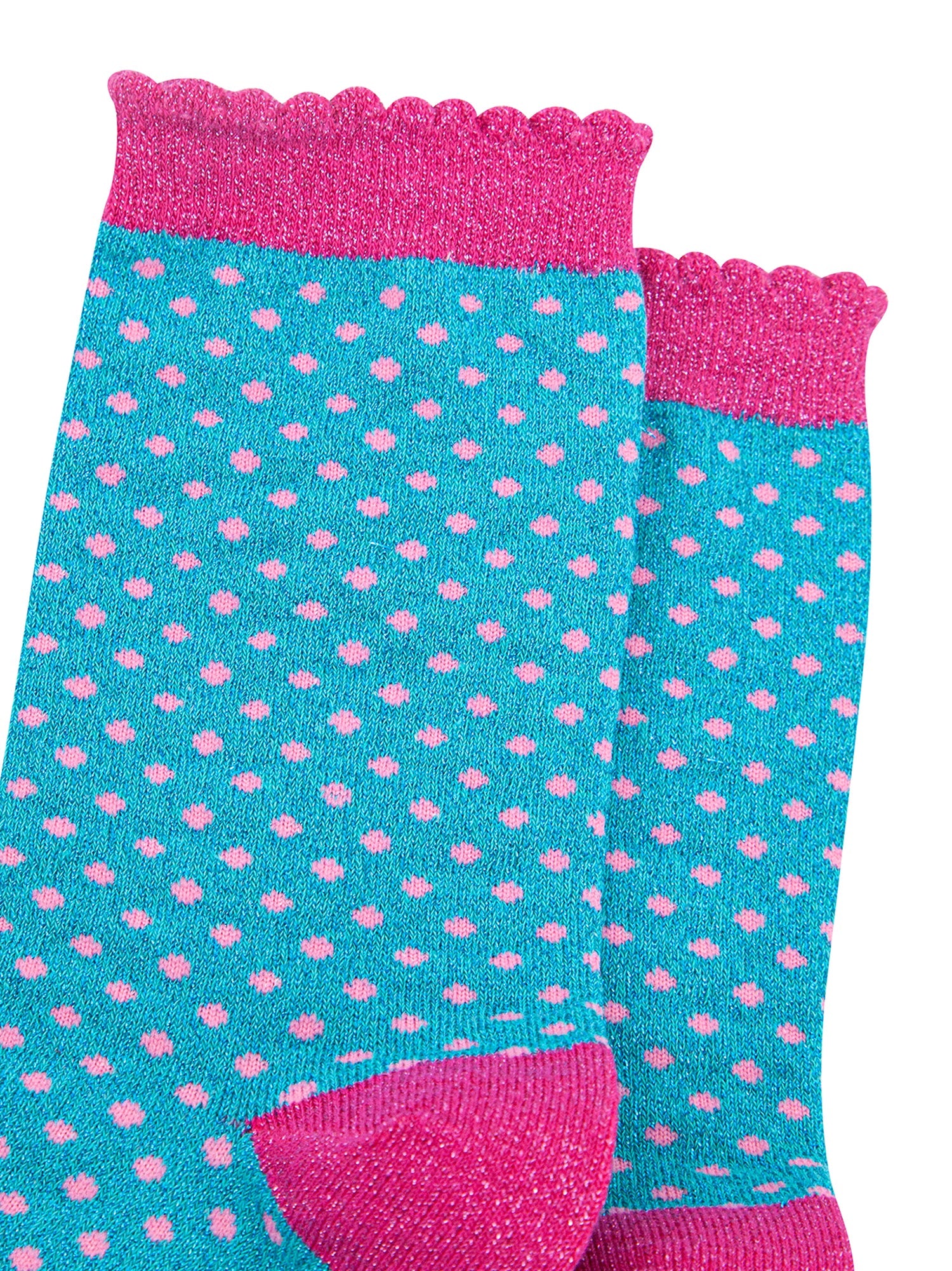 Polka-Dots-Combed-Cotton-Glitter-Socks-in-Turquoise-close-up