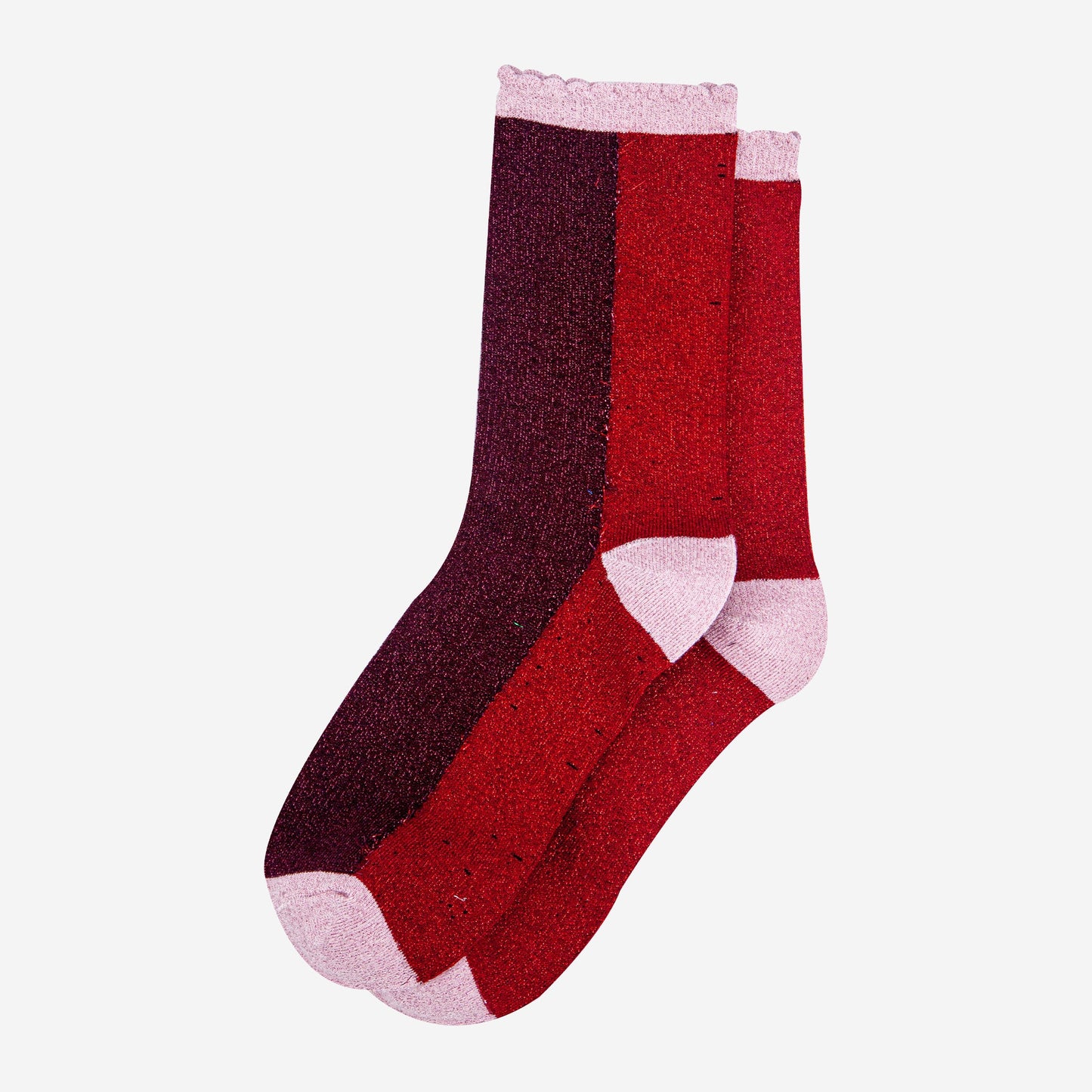womens-berry-red-colour-block-glitter-socks-laying-flat