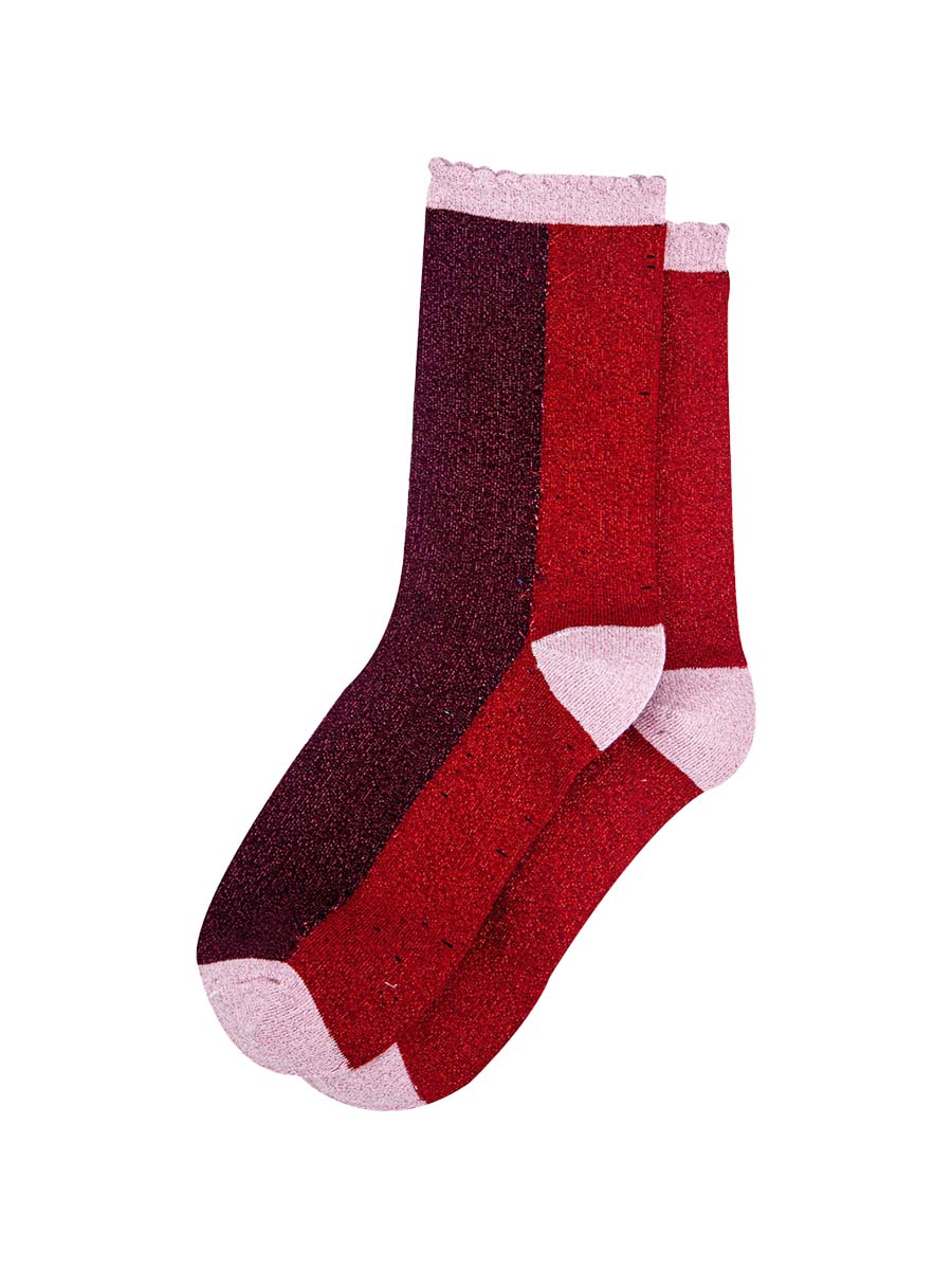 womens-berry-red-colour-block-glitter-socks-laying-flat
