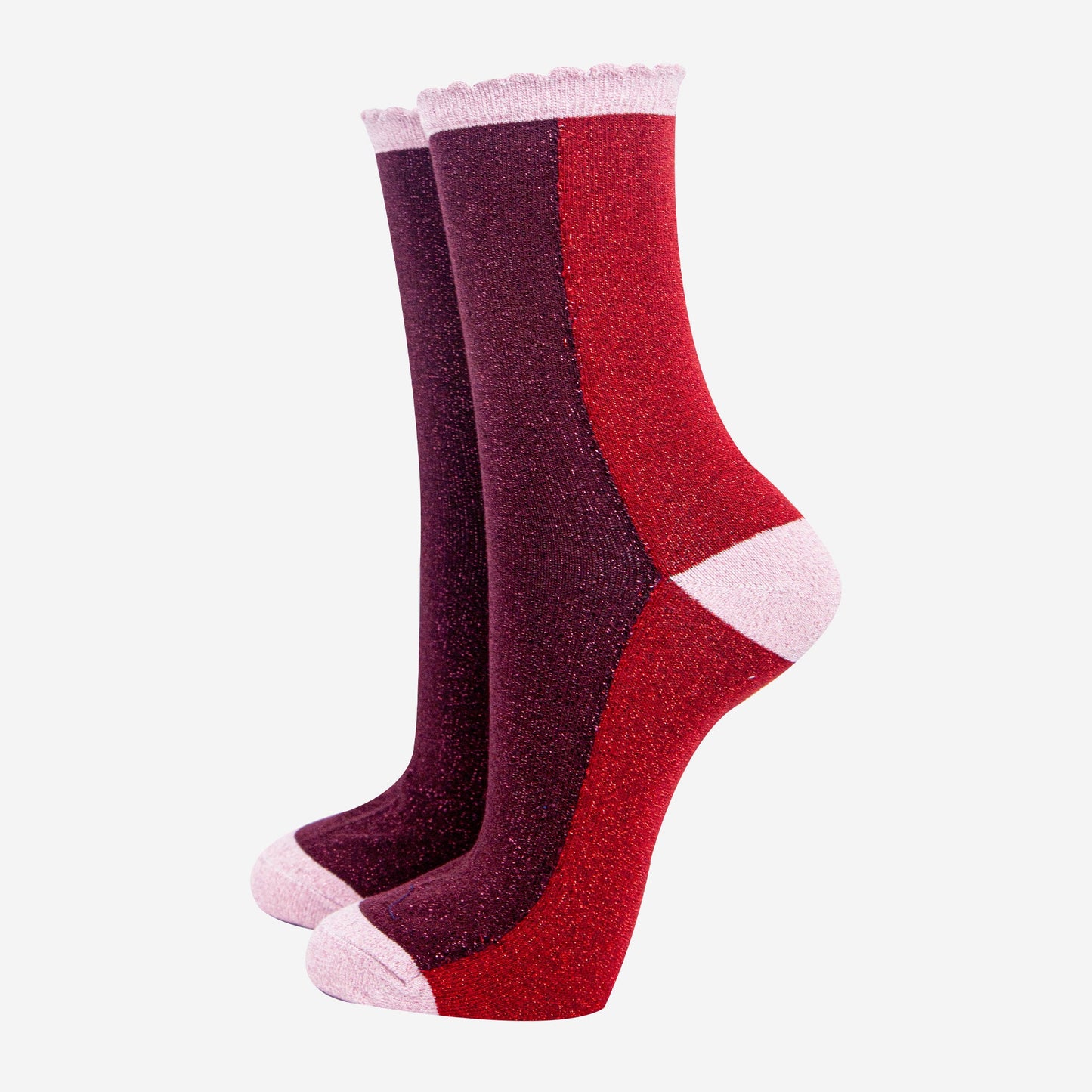 womens-berry-red-colour-block-glitter-socks-sparkly