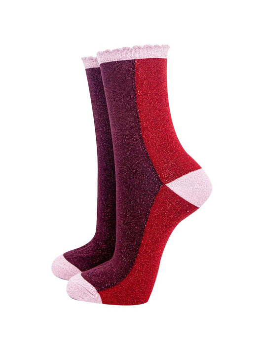 womens-berry-red-colour-block-glitter-socks-sparkly
