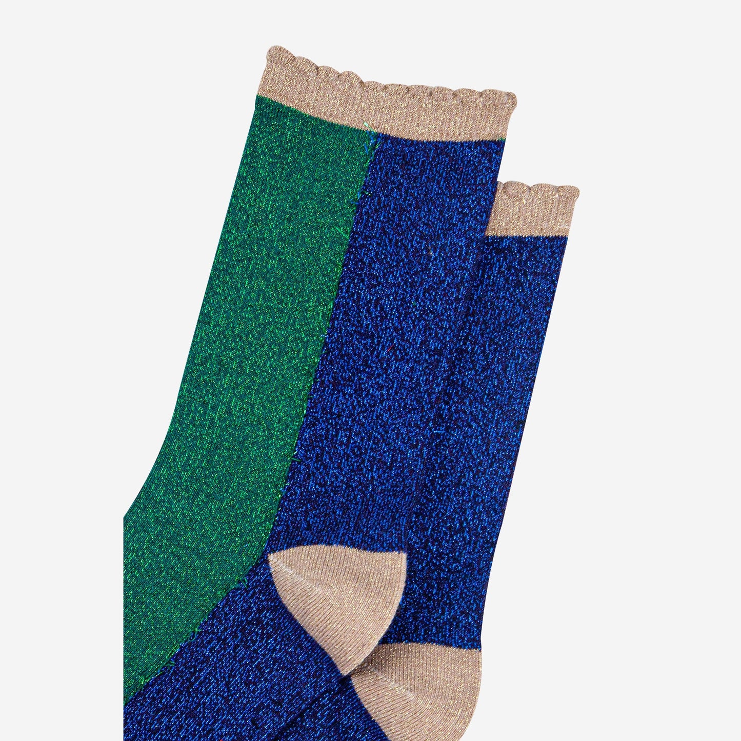 womens-forest-green-navy-blue-colour-block-glitter-socks-close-up