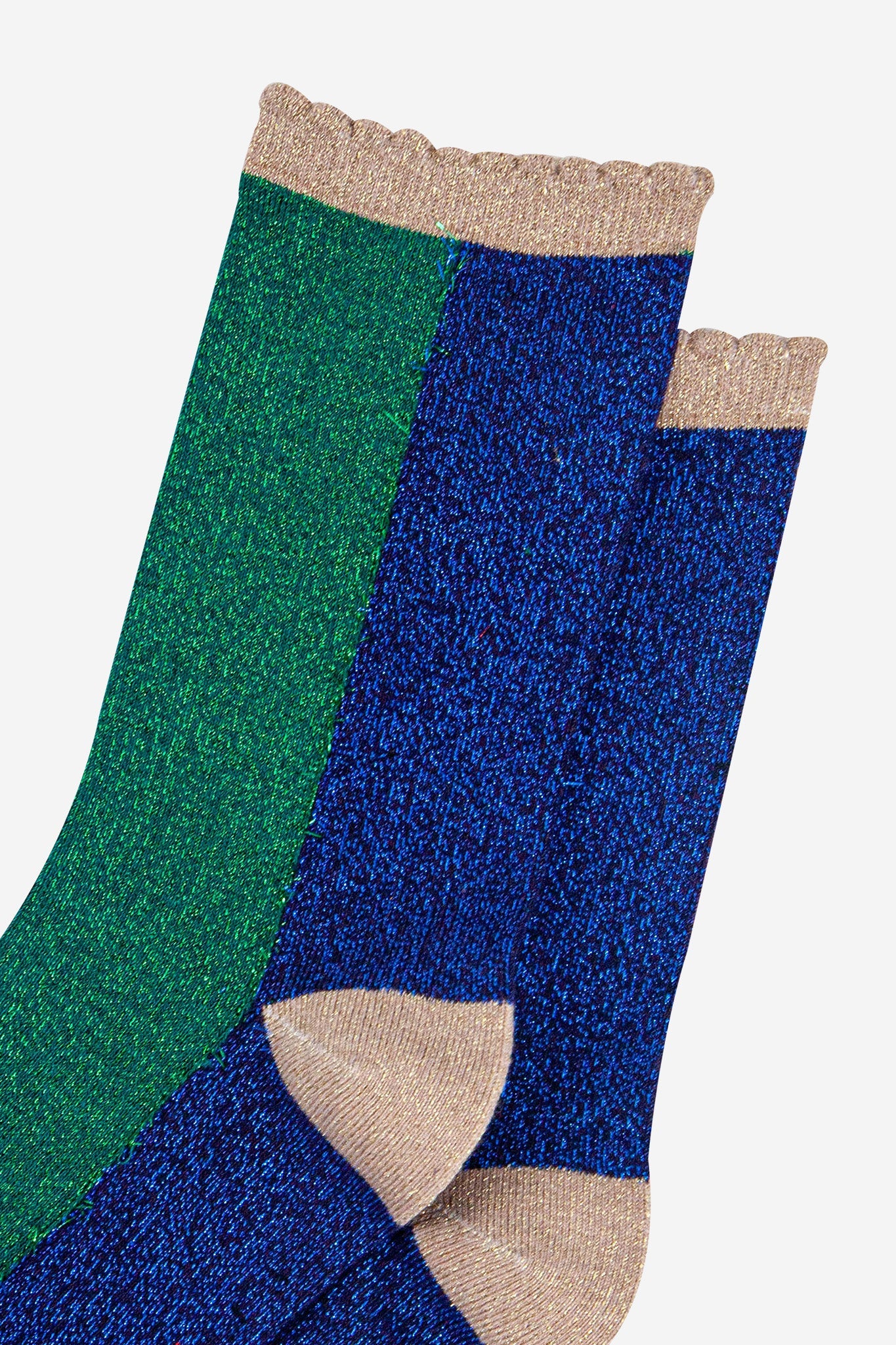 womens-forest-green-navy-blue-colour-block-glitter-socks-close-up