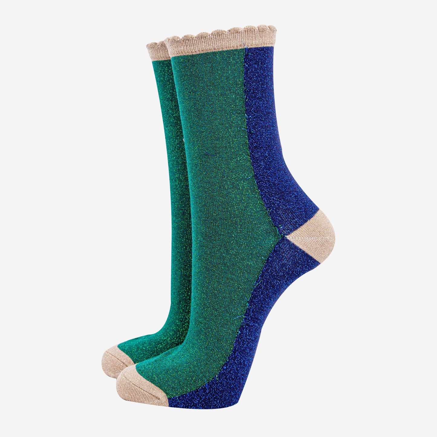 womens-forest-green-navy-blue-colour-block-glitter-socks-sparkly