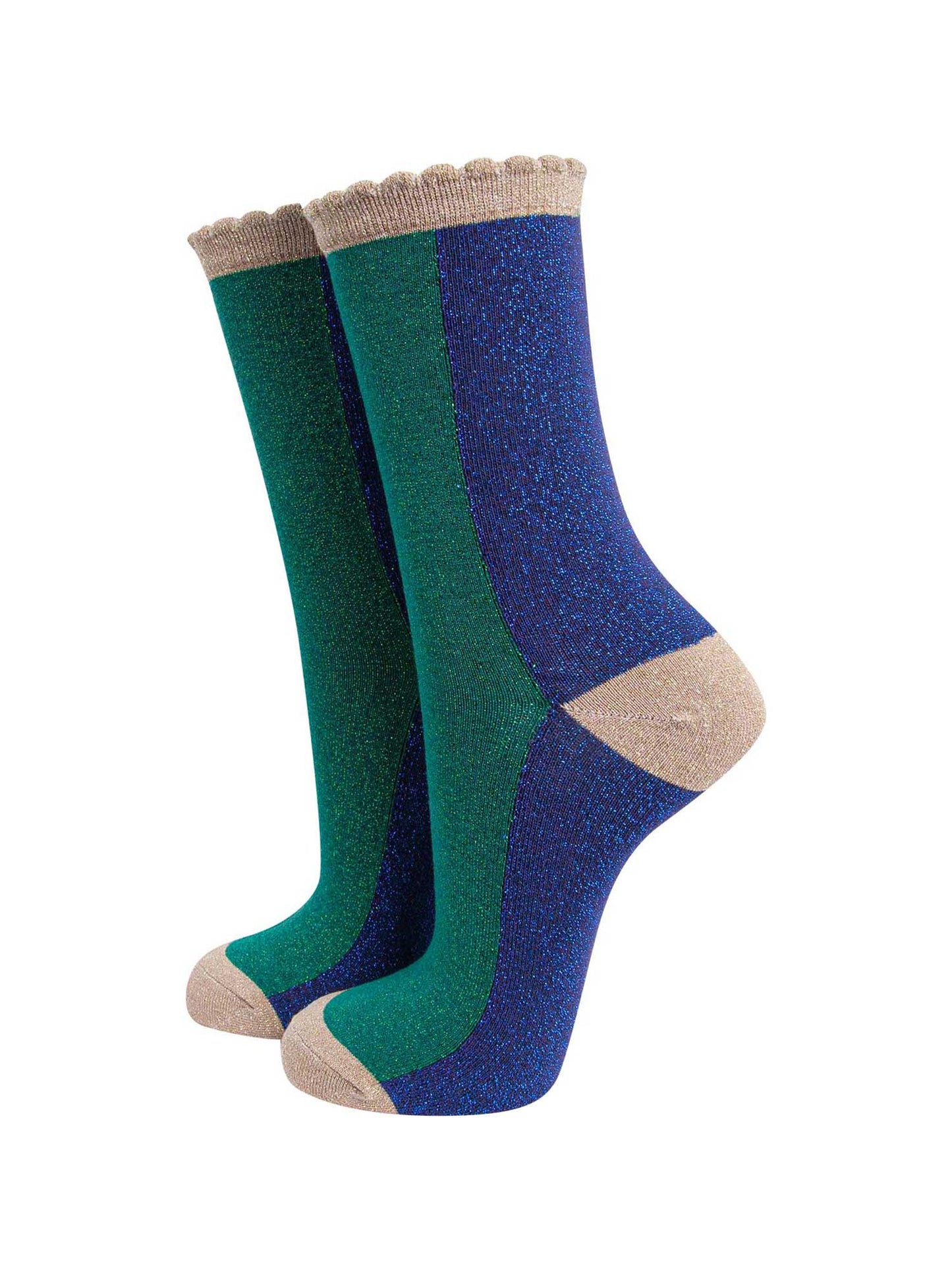womens-forest-green-navy-blue-colour-block-glitter-socks-sparkly