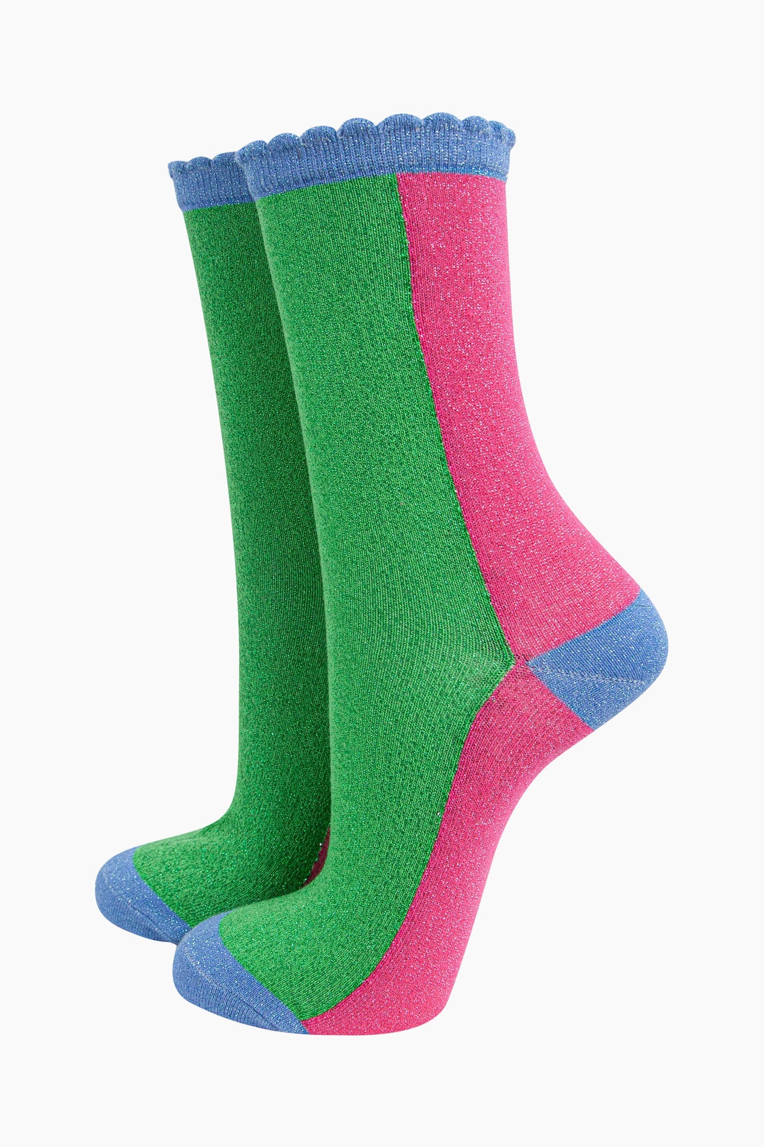 womens-glitter-socks-lime-hot-pink-colour-block-sparkly-scalloped-cuffs