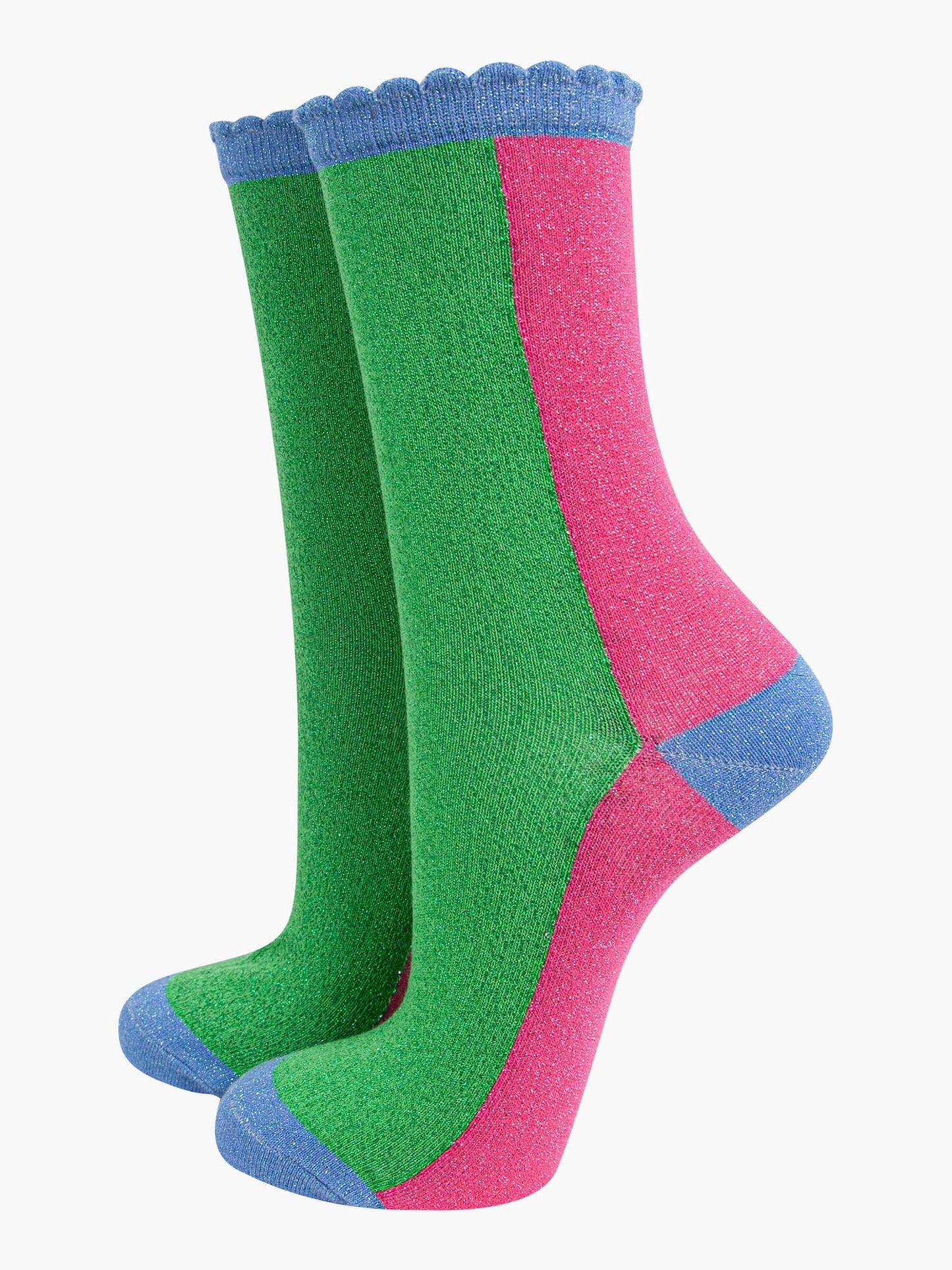 womens-glitter-socks-lime-hot-pink-colour-block-sparkly-scalloped-cuffs