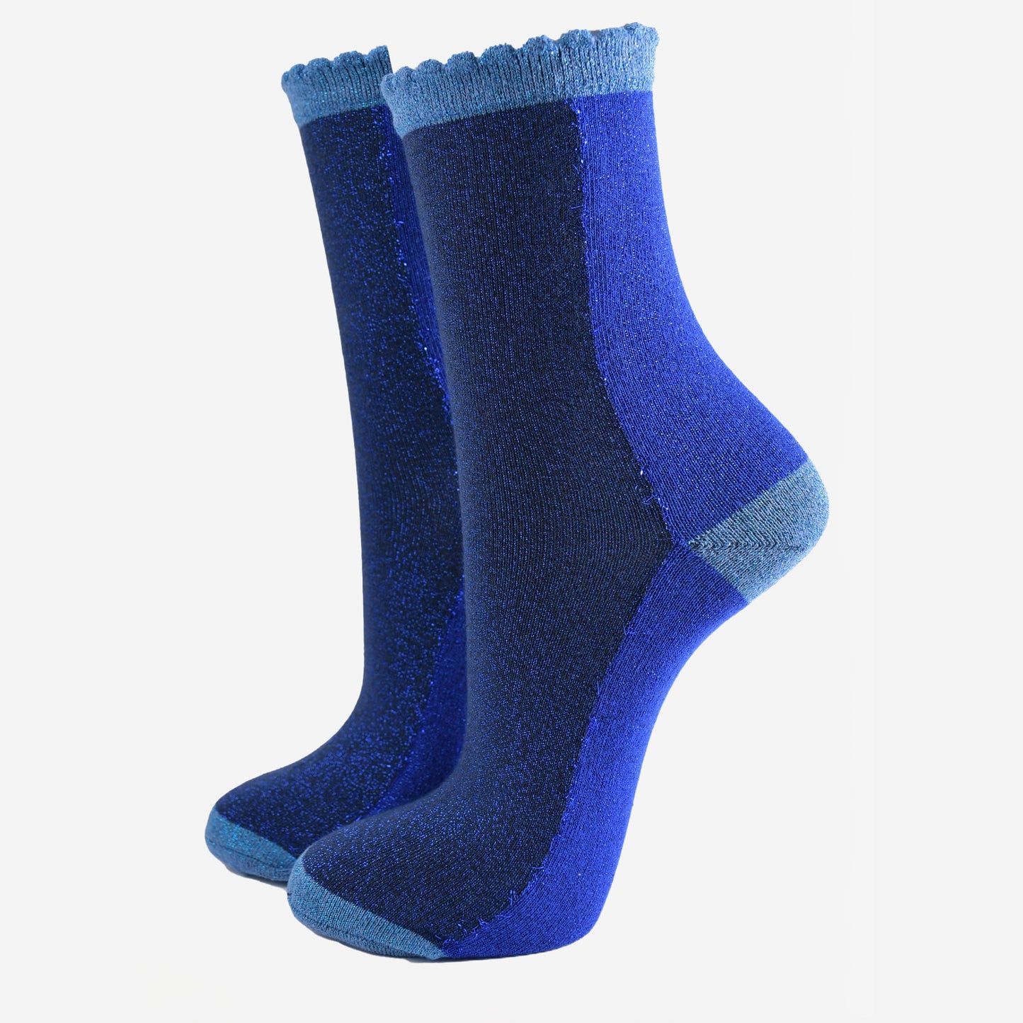 Women's Glitter Socks - Navy Blue/Blue, Colour Block