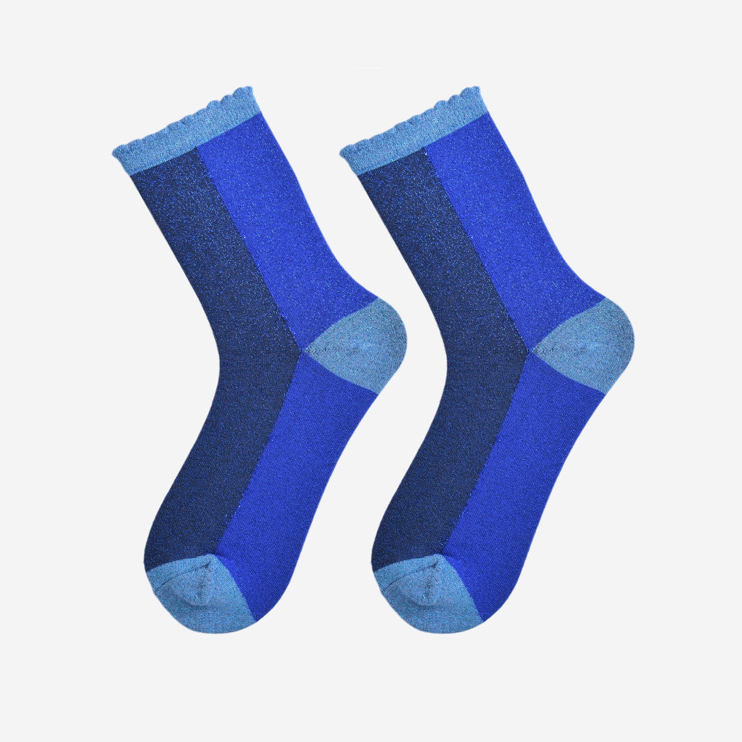 Women's Glitter Socks - Navy Blue/Blue, Colour Block