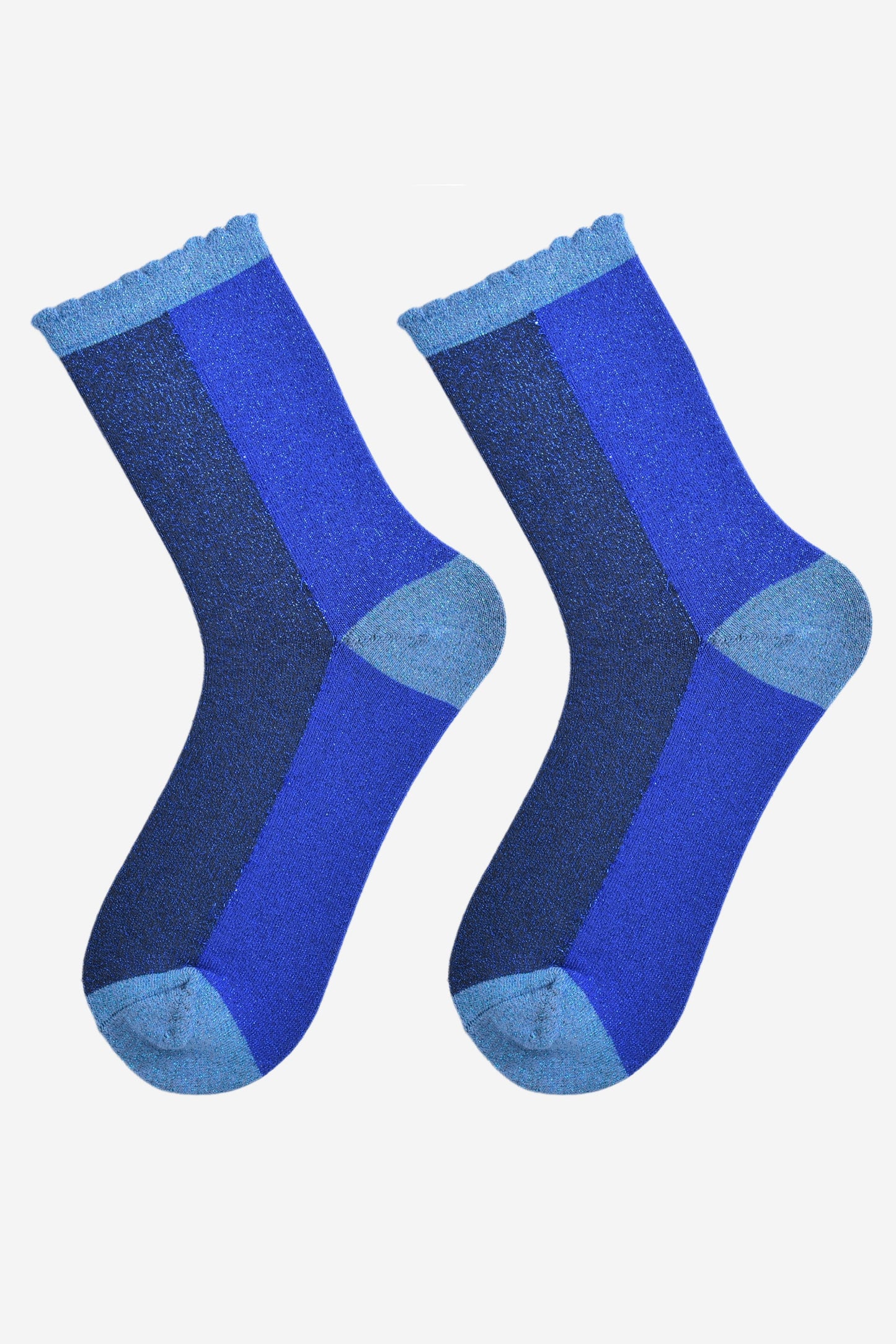 Women's Glitter Socks - Navy Blue/Blue, Colour Block