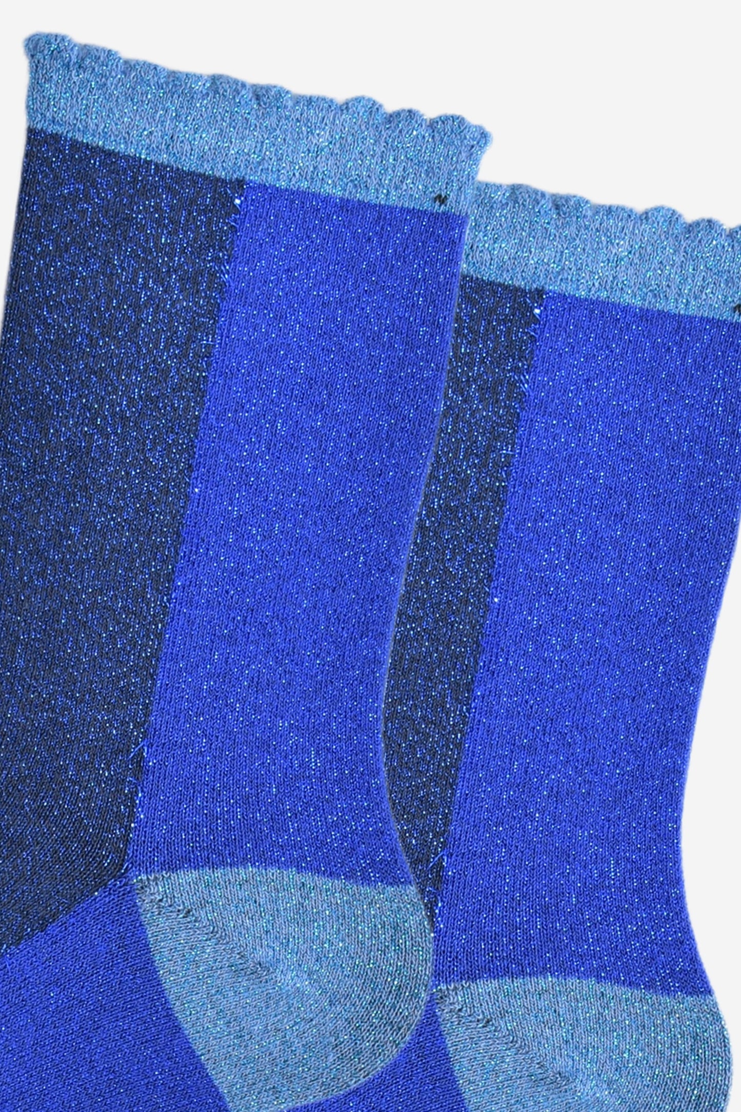 Women's Glitter Socks - Navy Blue/Blue, Colour Block