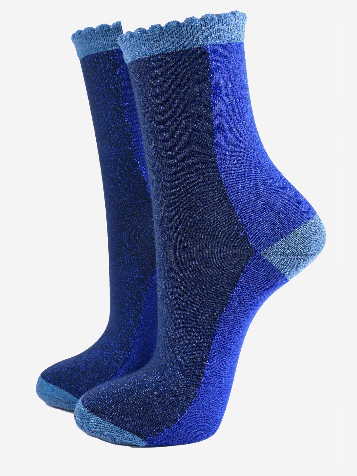 Women's Glitter Socks - Navy Blue/Blue, Colour Block