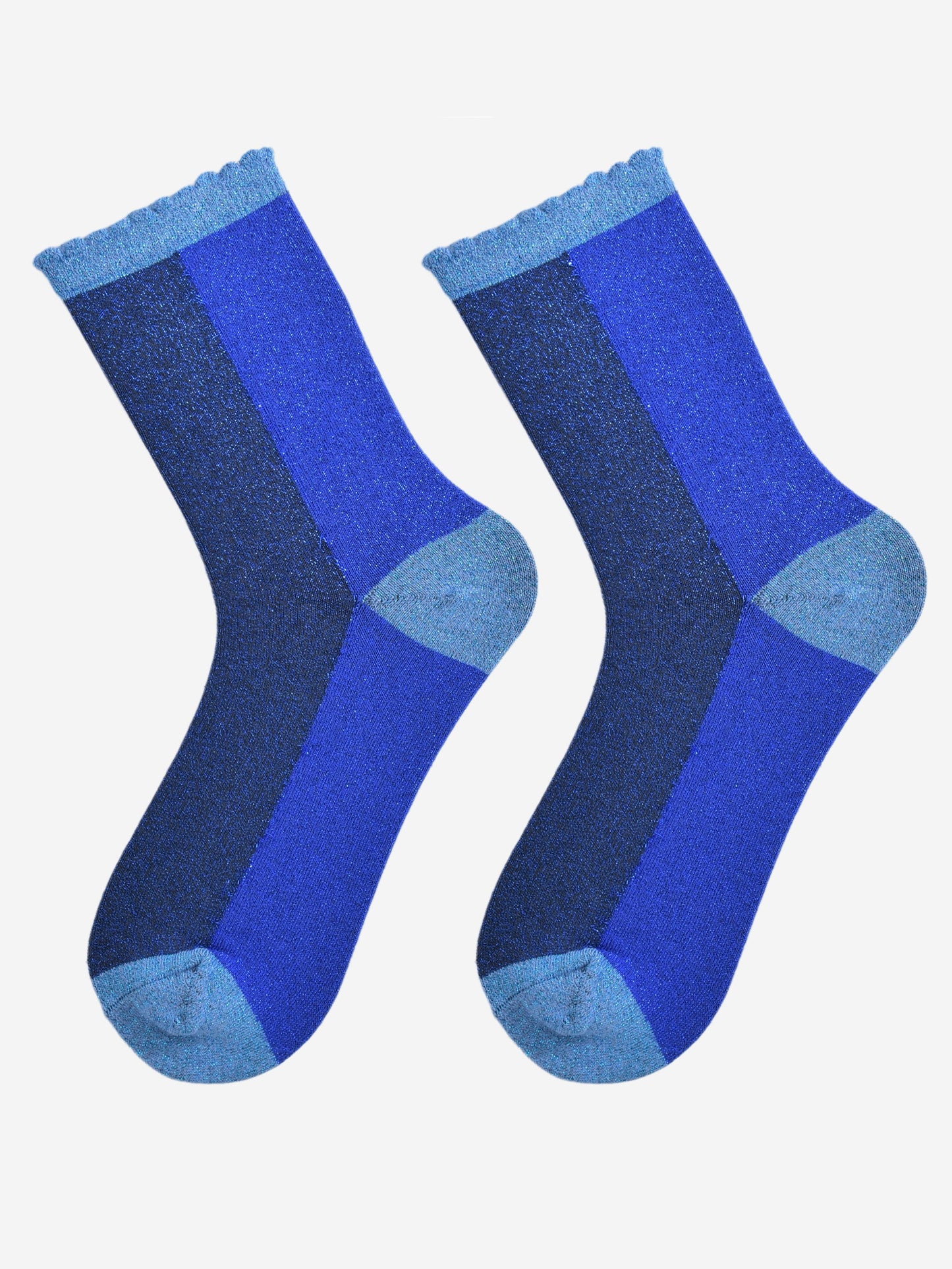 Women's Glitter Socks - Navy Blue/Blue, Colour Block