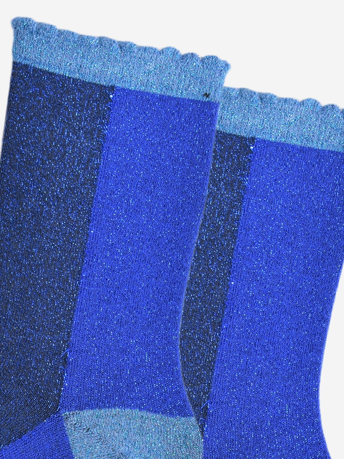 Women's Glitter Socks - Navy Blue/Blue, Colour Block