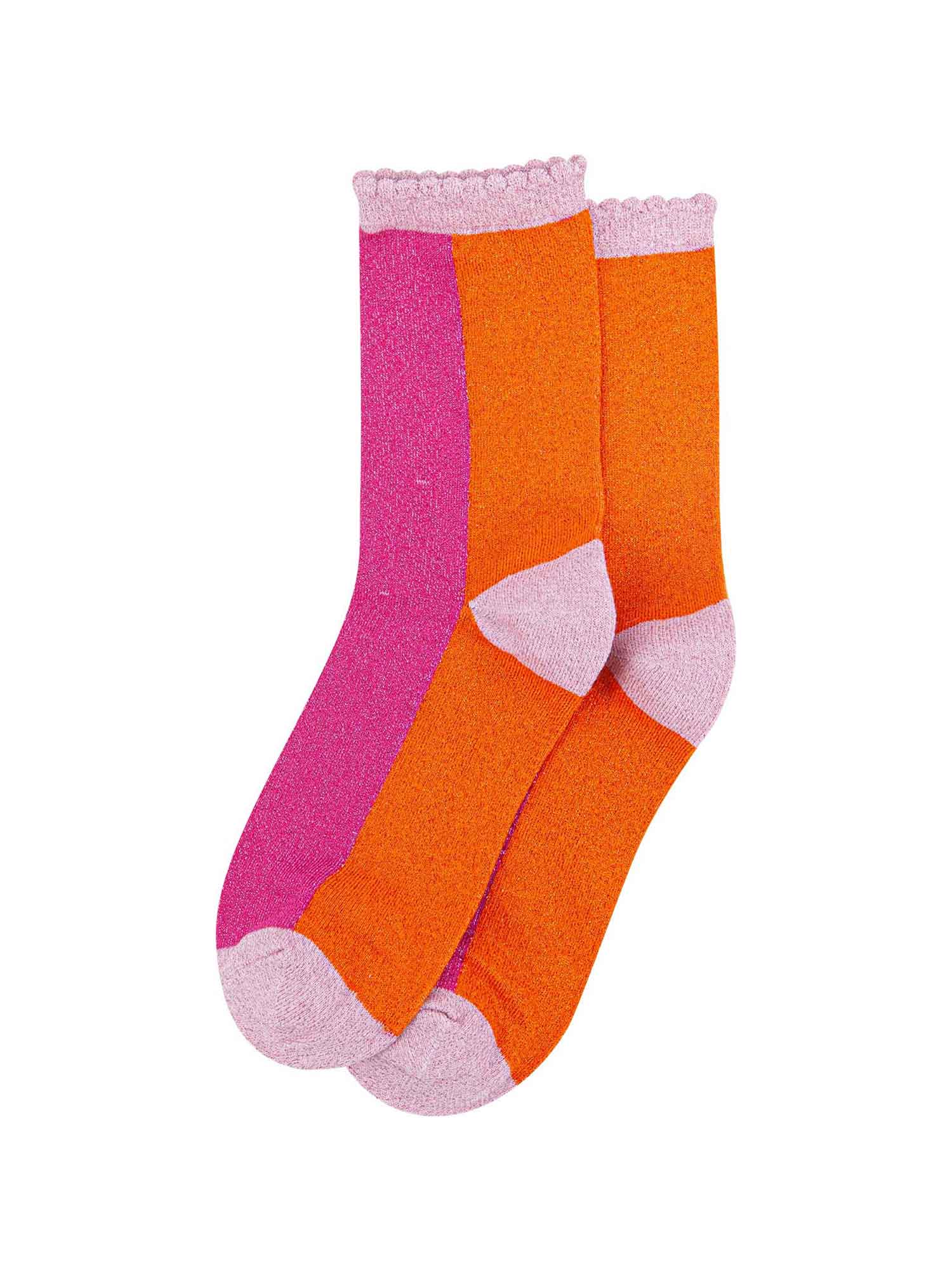pink and orange sparkly glitter socks for women