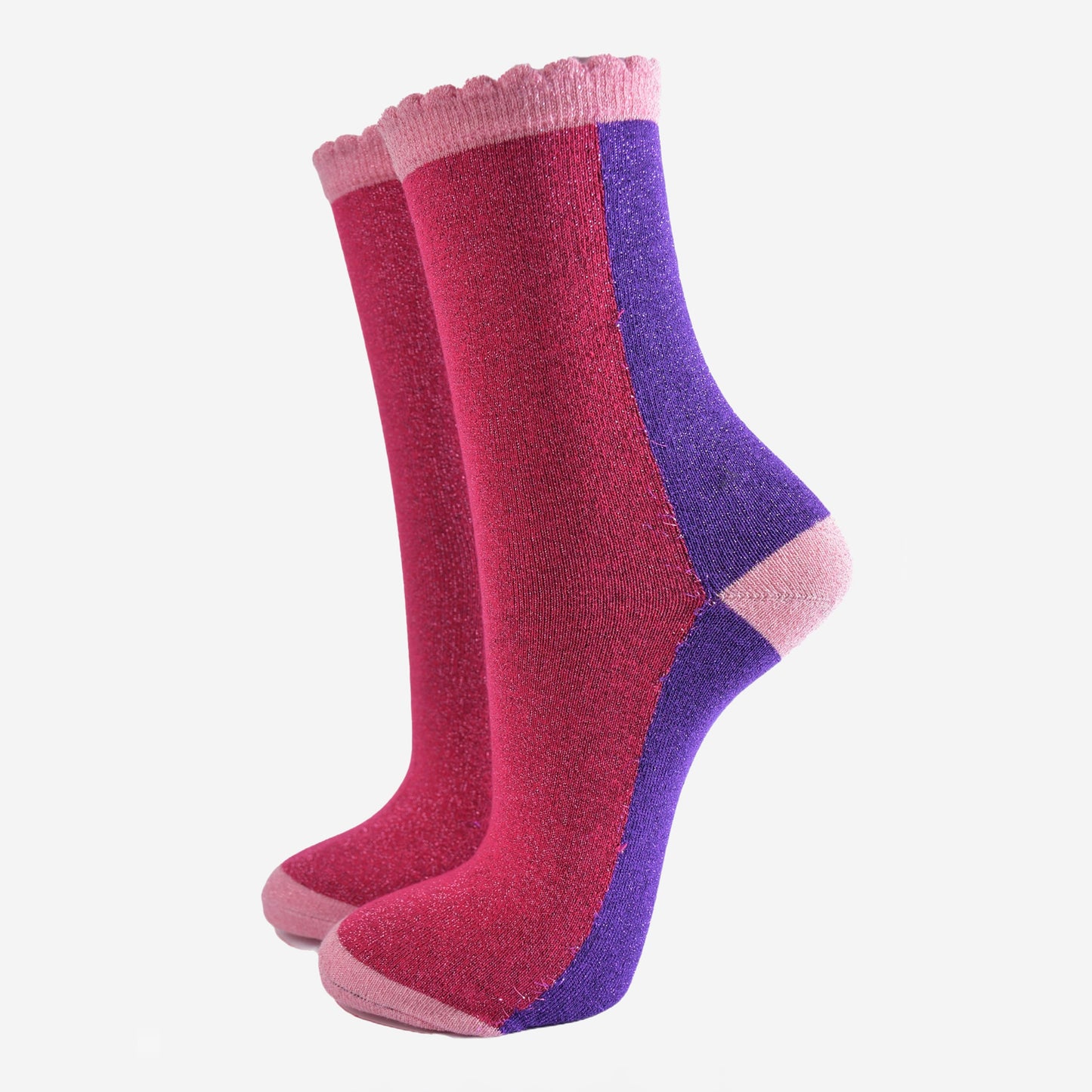 Women's Glitter Socks - Pink/Purple, Colour Block