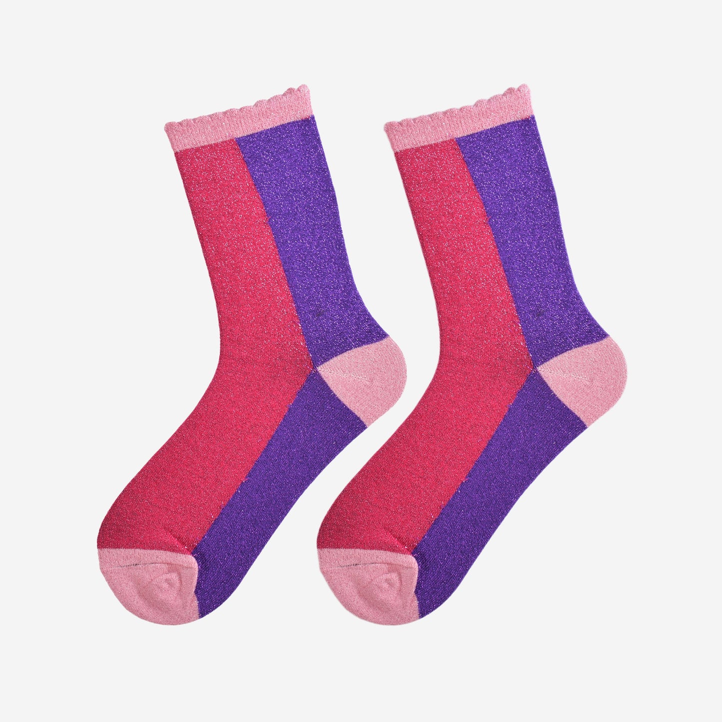 Women's Glitter Socks - Pink/Purple, Colour Block