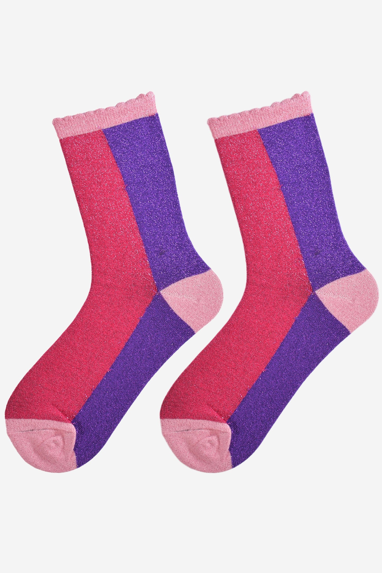 Women's Glitter Socks - Pink/Purple, Colour Block