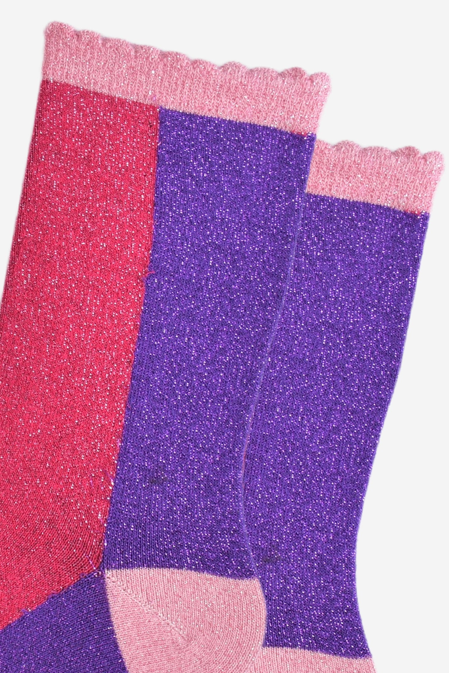 Women's Glitter Socks - Pink/Purple, Colour Block