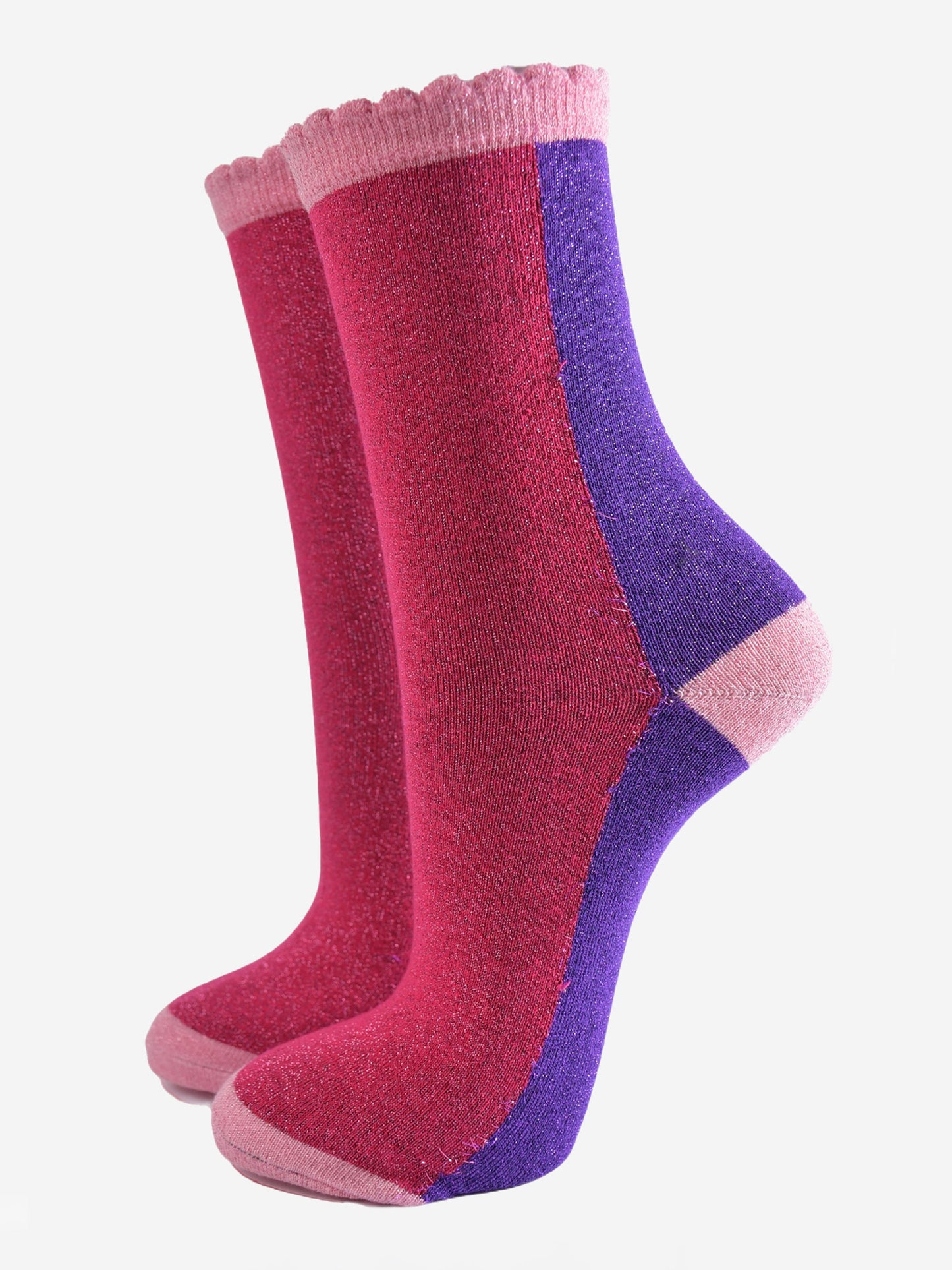 Women's Glitter Socks - Pink/Purple, Colour Block