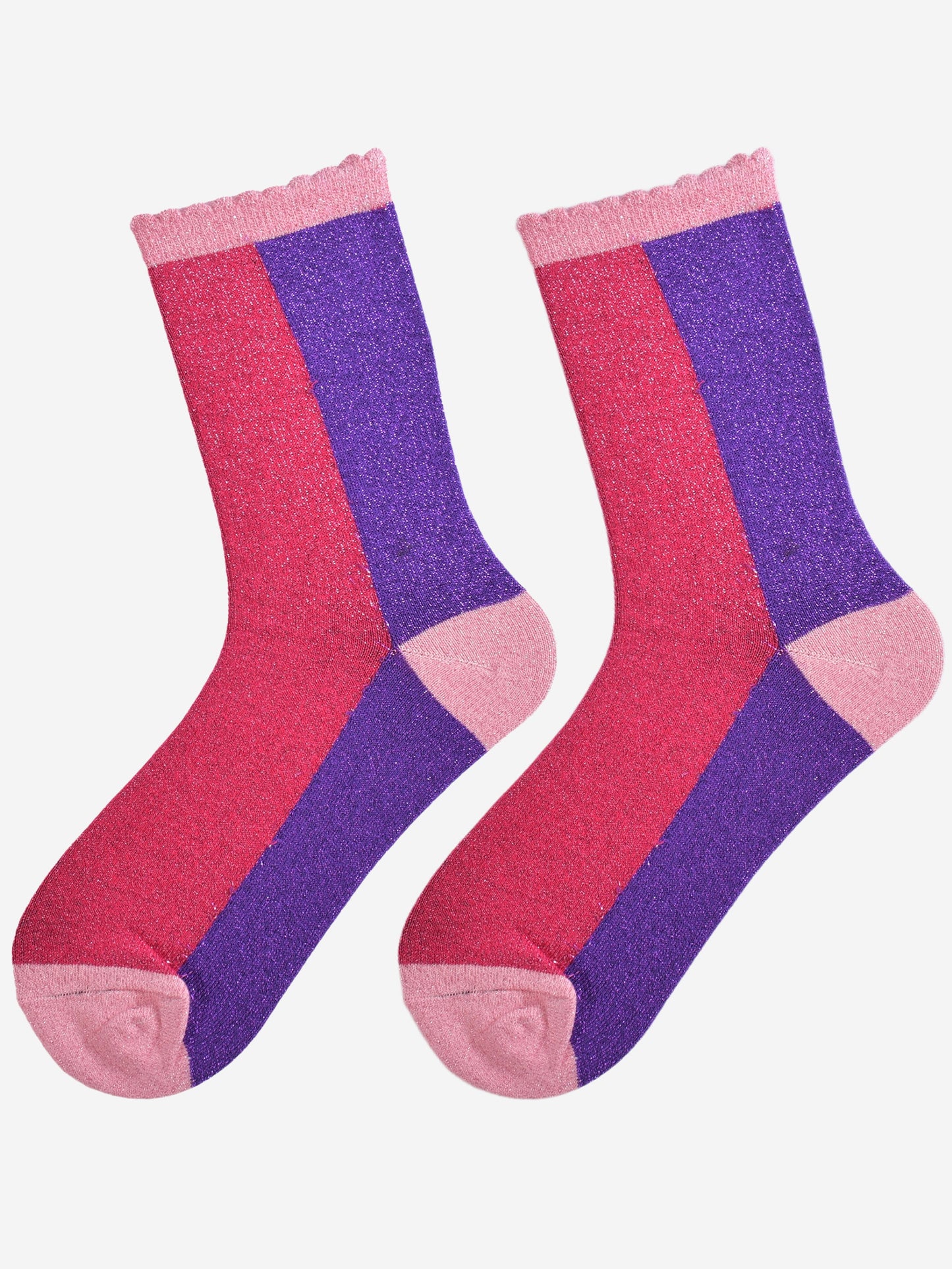 Women's Glitter Socks - Pink/Purple, Colour Block