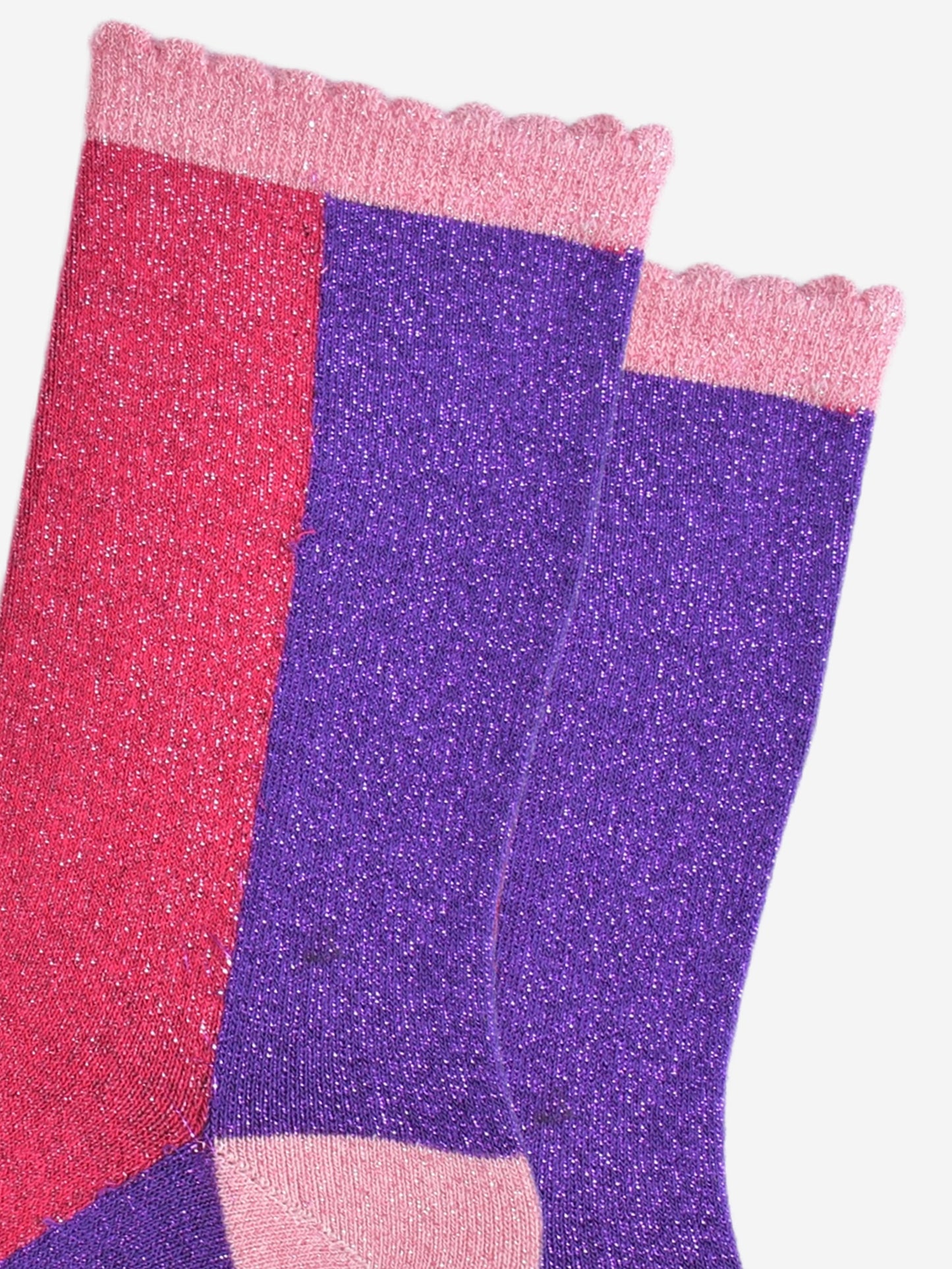 Women's Glitter Socks - Pink/Purple, Colour Block