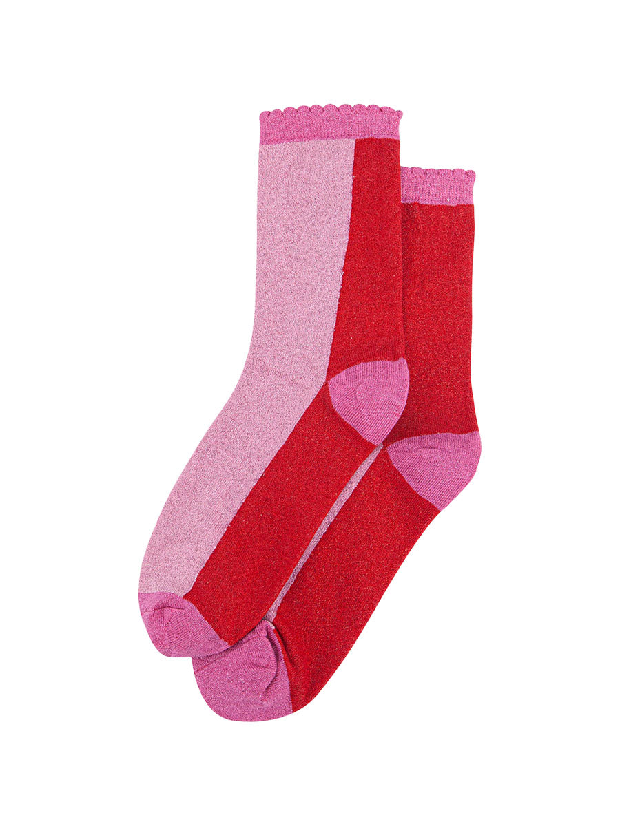 womens-glitter-socks-red-pink-colour-block-sparkly-material-two-tone