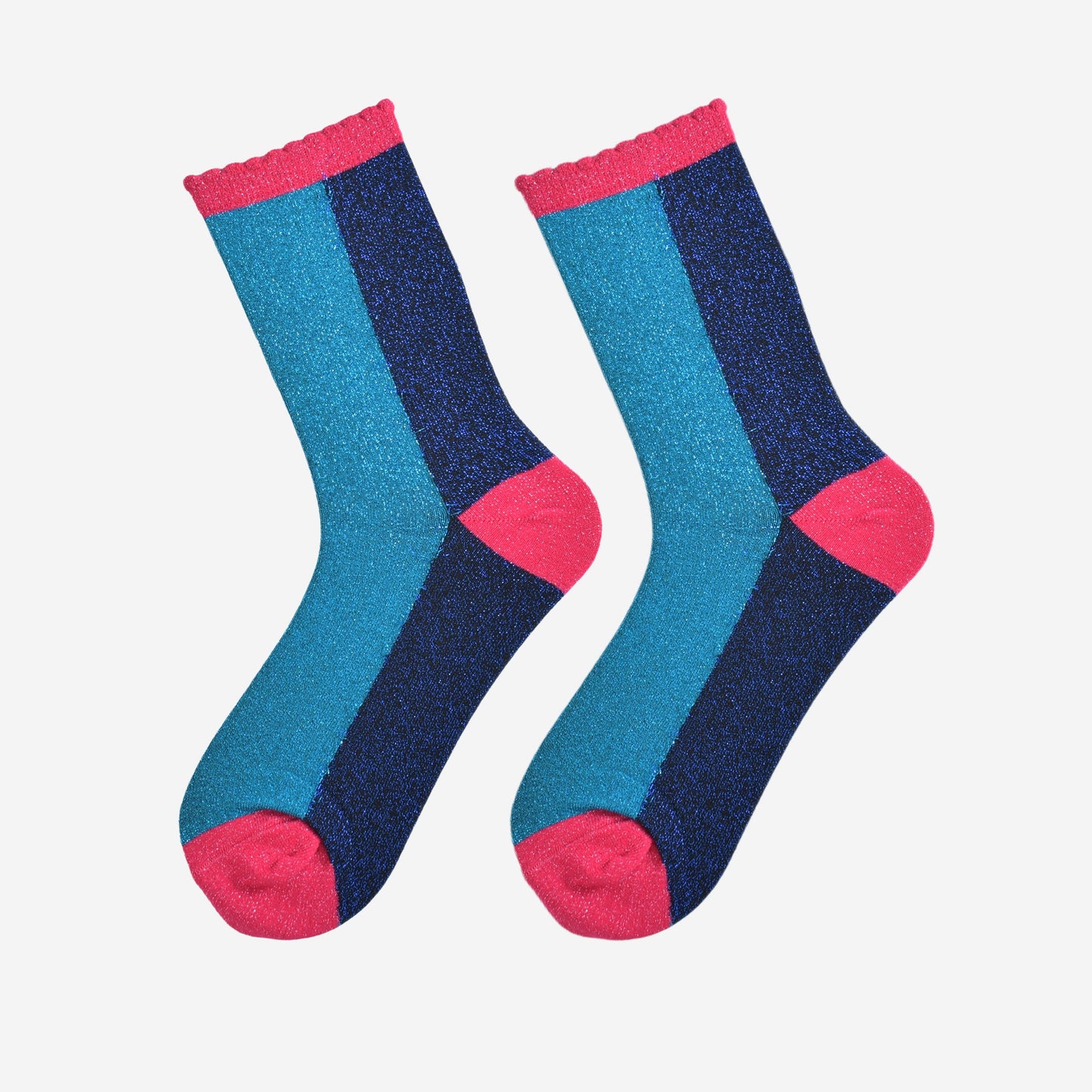 Women's Glitter Socks - Teal/Navy Blue, Colour Block