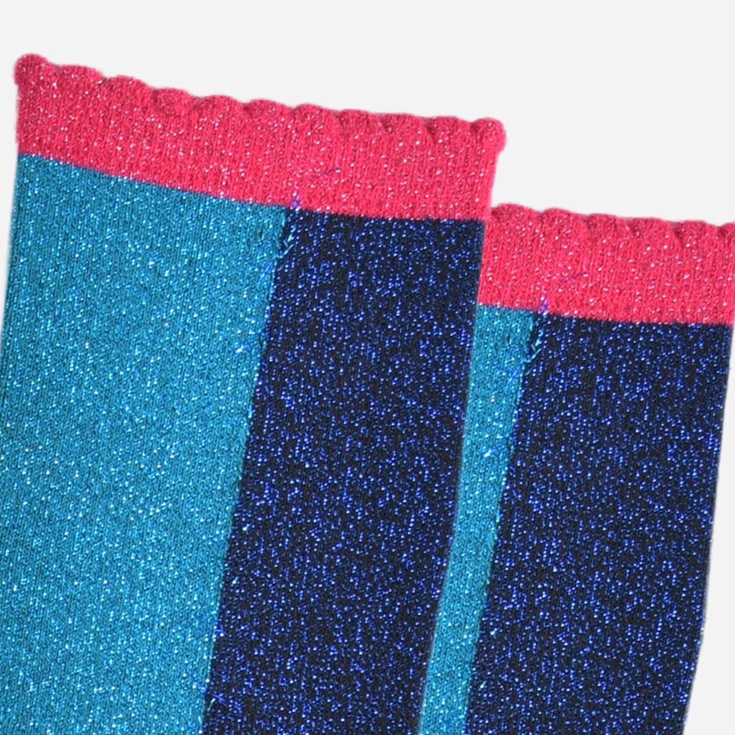 Women's Glitter Socks - Teal/Navy Blue, Colour Block